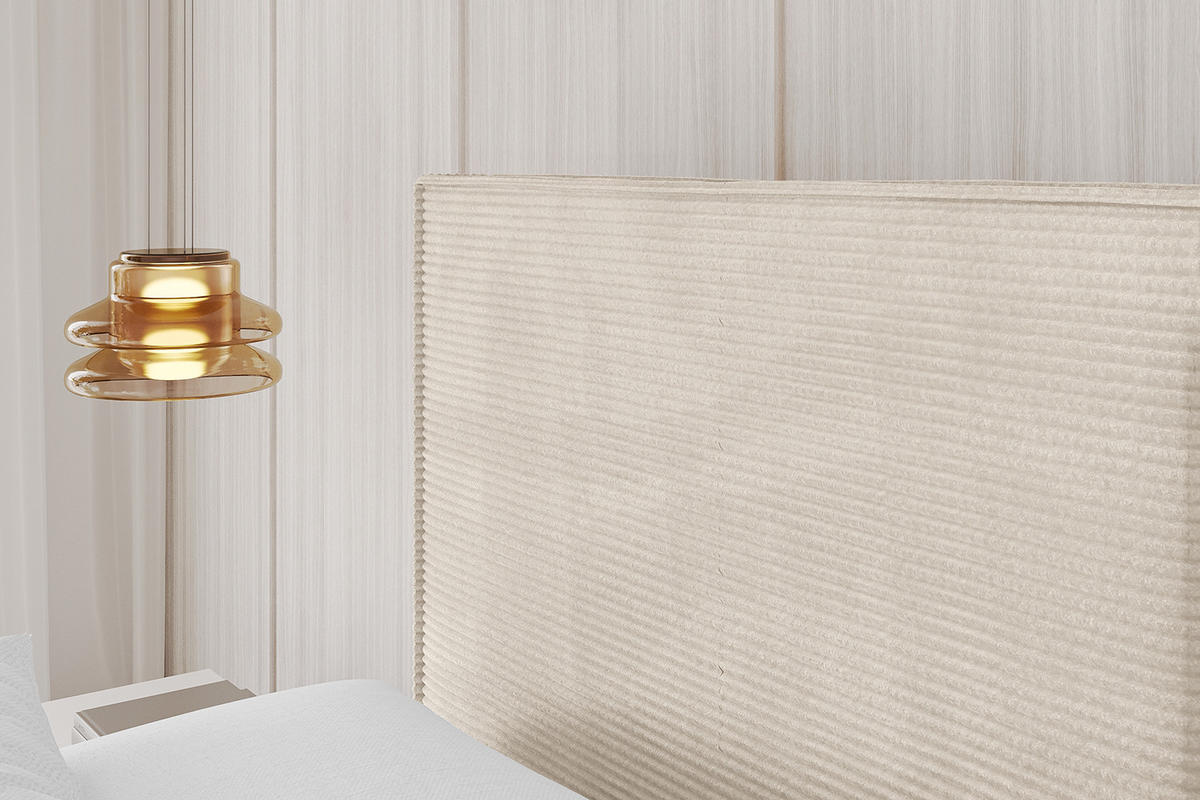 POLSTERBETT mit Bettkasten und Lattenrost, Bett mit Matratze H3/H4 - EMMI 180x200 Beige - Creme, Holzwerkstoff/Textil (180/200cm) - ALTDECOR