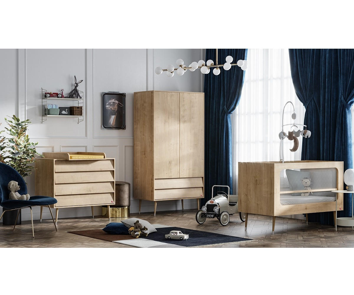 BABYZIMMER Set Bonny - 4-teilig - Eiche - Eichefarben, Holzwerkstoff (100/191/55cm) - QMM TraumMöbel