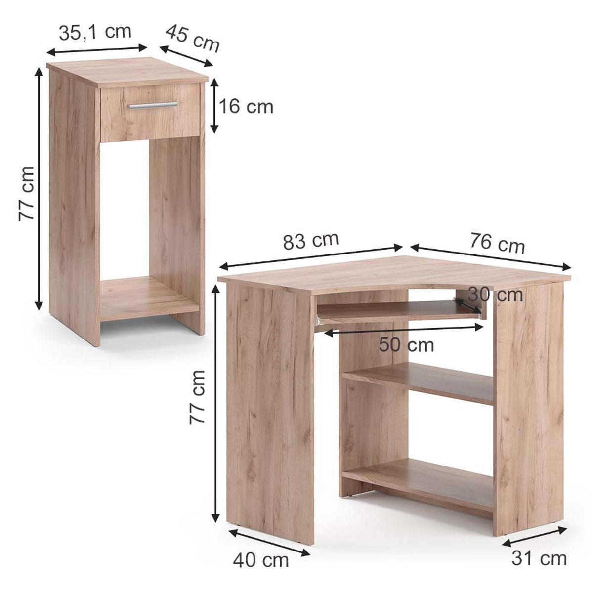 ECKSCHREIBTISCH Odin Sonoma 83 x 76 cm Set mit PC-Schrank - Sonoma Eiche, Holzwerkstoff (76/83/77cm) - Vicco