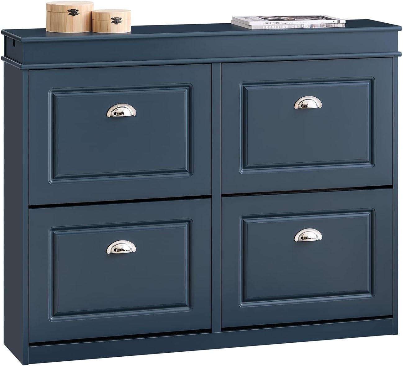 SCHUHKIPPER mit 4 Klappen, mit 8 Ablagen,105x82x24cm Blau - Blau, Holzwerkstoff (82/105/24cm) - Kaket