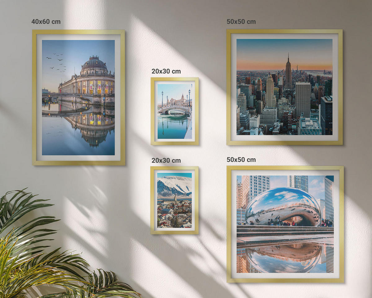 BILDER SET 5er Set - 50x50 cm & 20x30 cm & 40x60 cm Goldrahmen - Architektur von Städten am Wasser - Goldfarben, Kunststoff (40/60cm) - TULUP