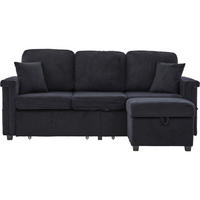 ECKSOFA Corduroy mit LED und USB-Anschluss Stauraum-Schubladen 194/73/81 cm Schwarz - Schwarz, Textil (73/194cm) - Redom