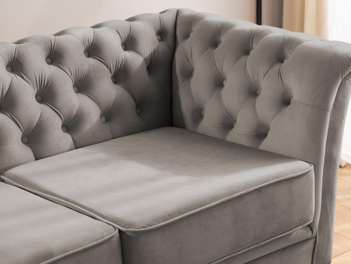 CHESTERFIELD-SOFA 3-sitzer Whitby Grau Samt mit schwarzen Füßen - Schwarz/Grau, Holz/Textil (237/78/82cm) - S-Style Möbel