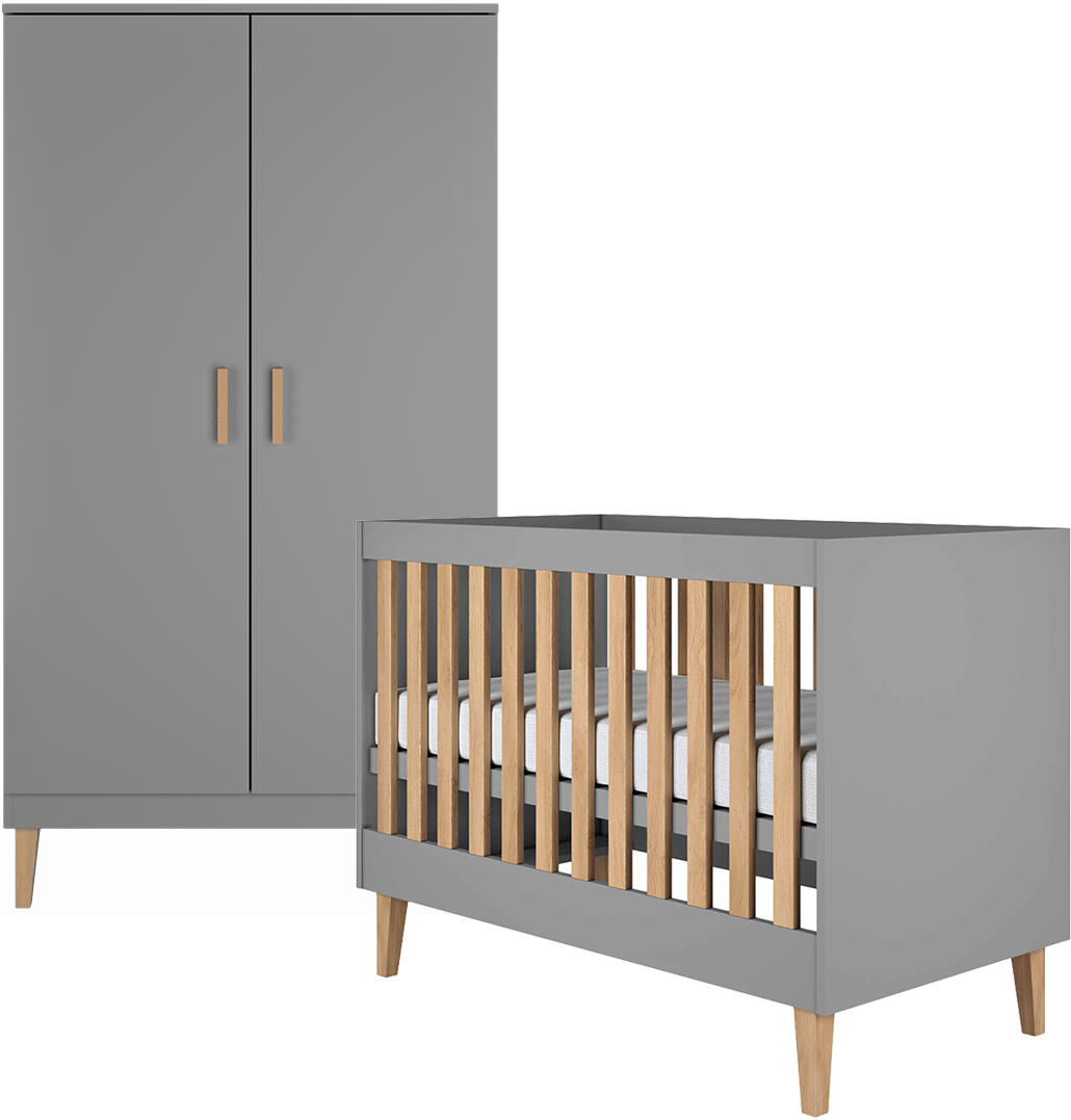 BABYZIMMER 2-teilig Kubi Grau - Grau, Holzwerkstoff (66/90/124cm) - Petits-meubles