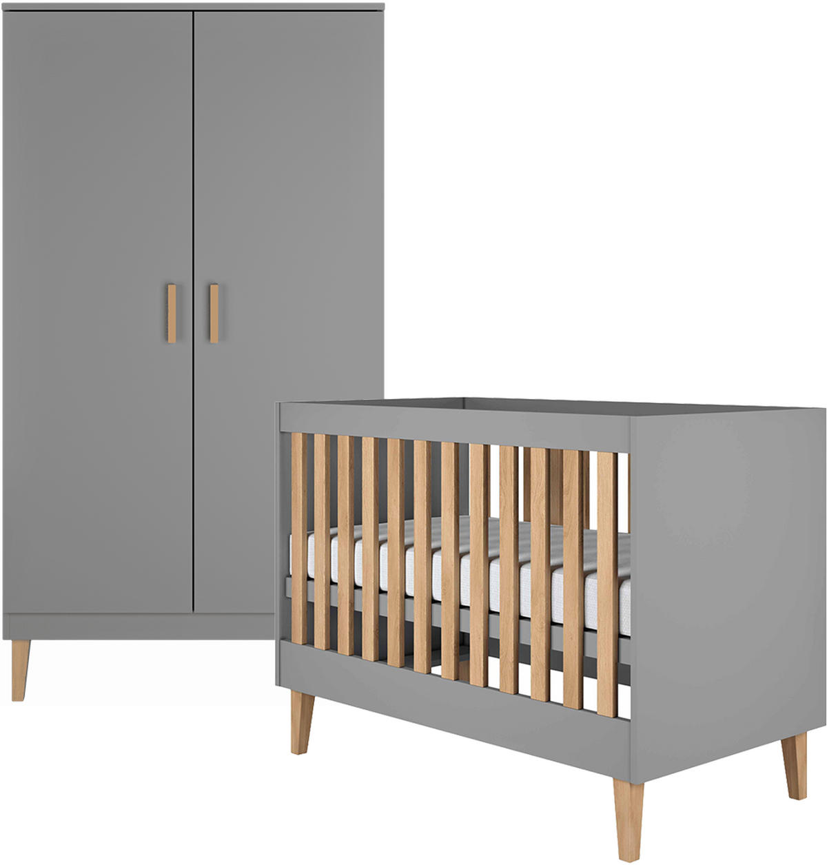 BABYZIMMER 2-teilig Kubi Grau - Grau, Holzwerkstoff (66/90/124cm) - Petits-meubles