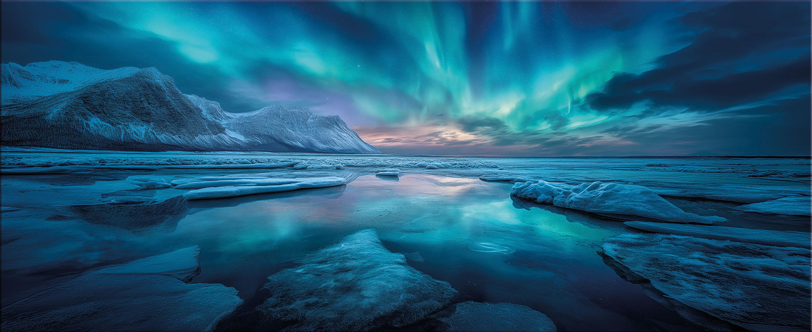 GLASBILD 125x50 cm Polarlichter blau türkis - Blau, Glas (125/50cm) - artissimo