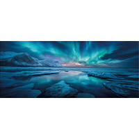 GLASBILD 125x50 cm Polarlichter blau türkis - Blau, Glas (125/50cm) - artissimo