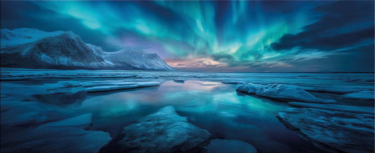 GLASBILD 125x50 cm Polarlichter blau türkis - Blau, Glas (125/50cm) - artissimo