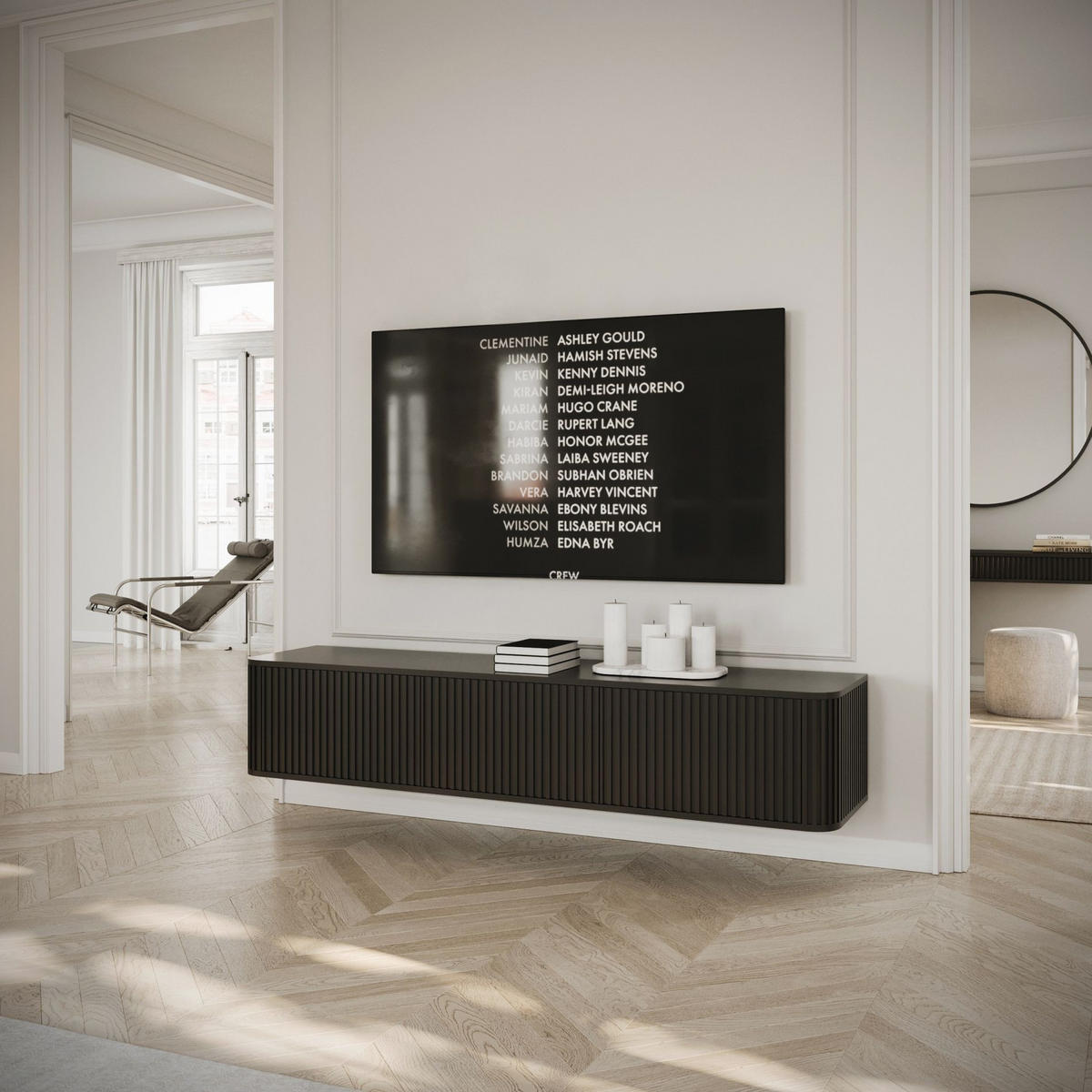 TV-HÄNGEBOARD Ovarlo Schwarz mit geriffelten Fronten 163/49/38 cm - Schwarz, Holzwerkstoff (163.2/31.2/38cm) - Selsey