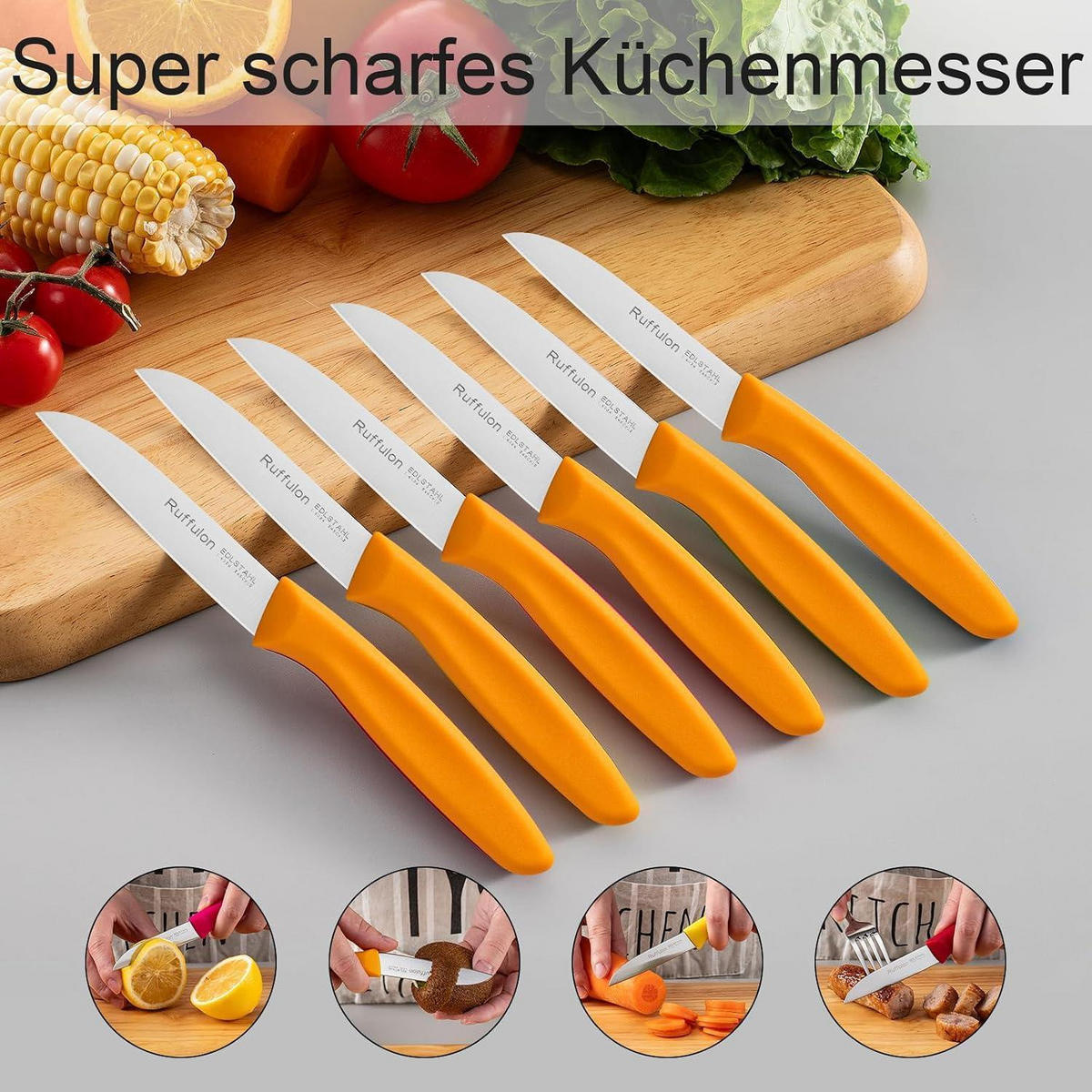 OBST- und Gemüsemesser 6-teiliges Set Rostfreier Stahl Orange - Goldfarben, Metall (19cm)