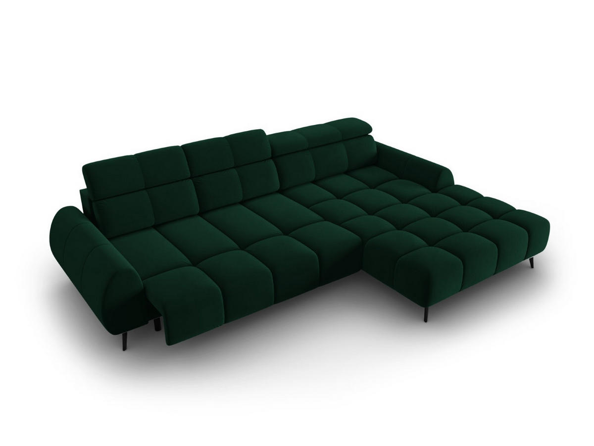 ELEKTRISCHES-ECKSOFA rechts Alyse aus Samt flaschengrün 5 Sitzplätze - Grün, Textil (188/295cm) - Micadoni