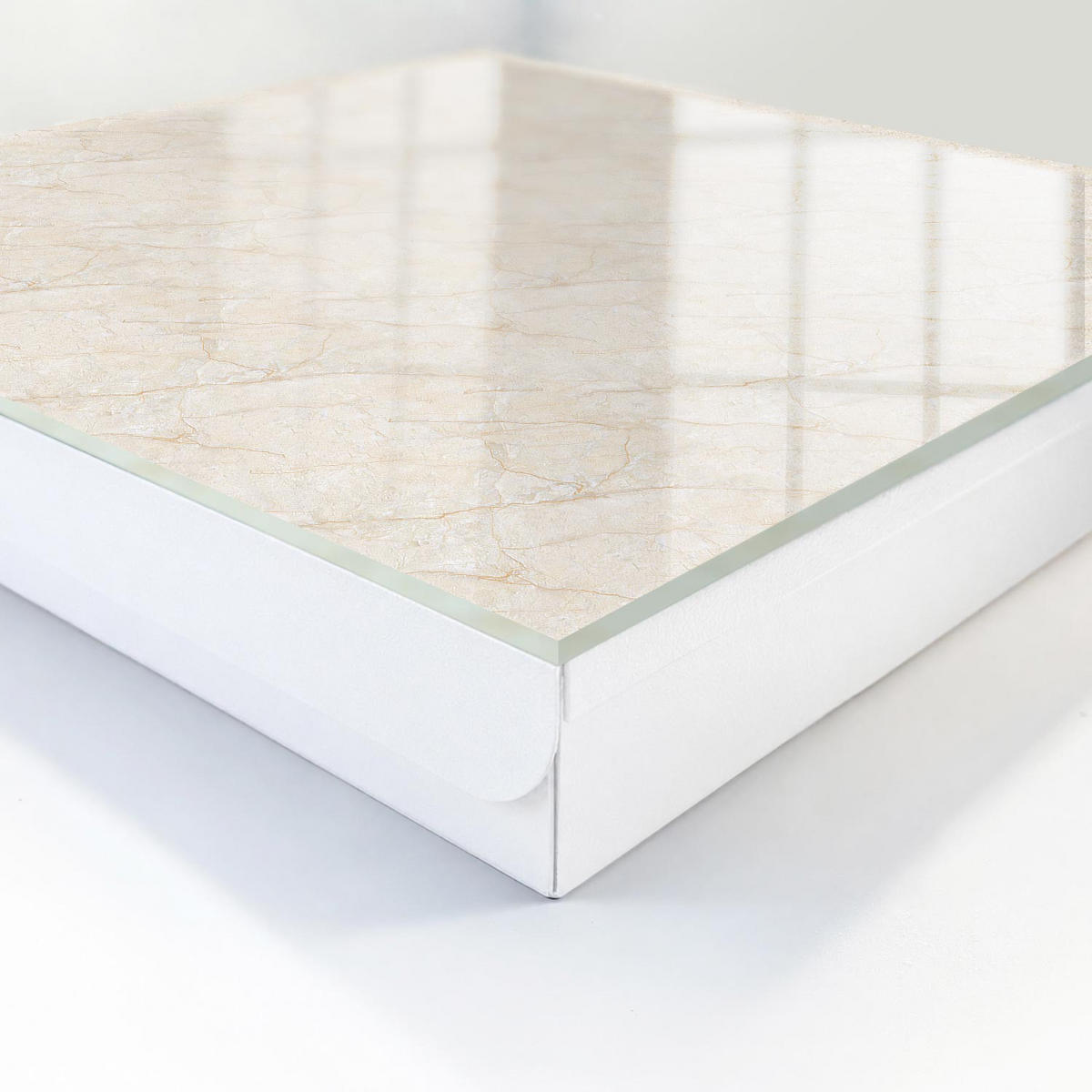 SCHLÜSSELBOX Weiß 30x30 cm – Türöffnung nach rechts - Marmor-Eleganz - Beige, Metall (30/30/5cm) - TULUP