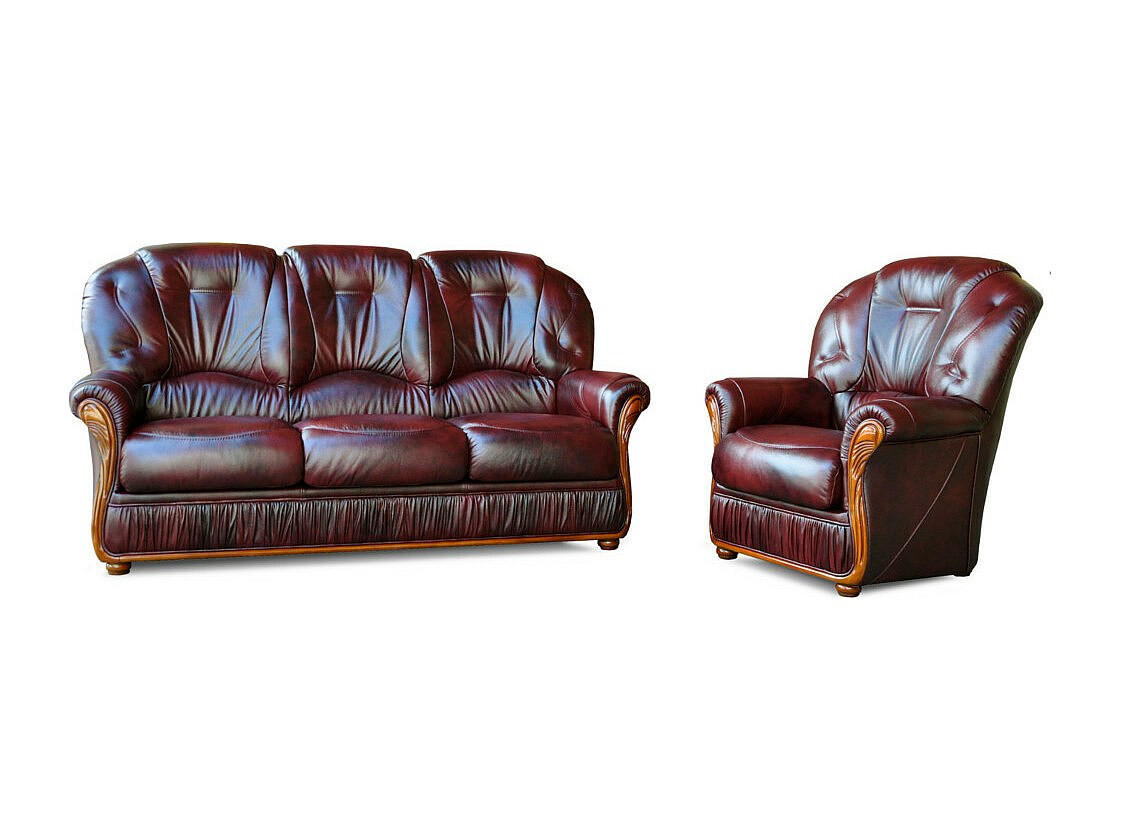 COUCHGARNITUR mit Sessel - 4 Personen - Leder - Bordeaux - DAPHNE - Bordeaux, Leder (83/97/91cm) - Vente-Unique