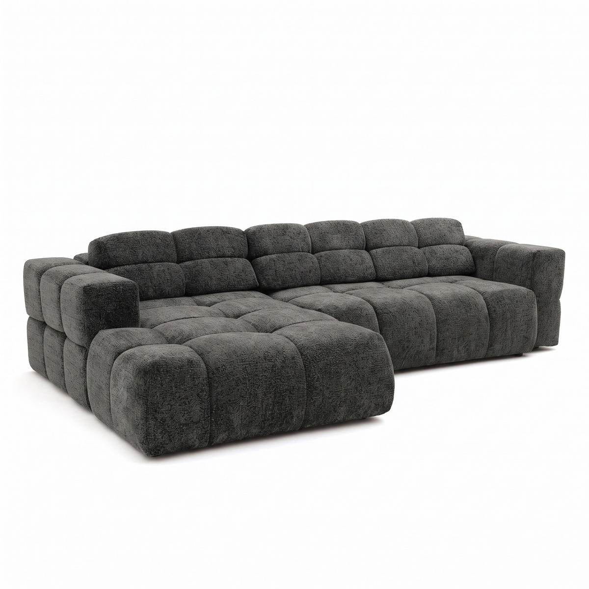ECKSOFA TENDER Links mit Schlaffunktion und Verstellbare Kopfstützen, Chenille dunkelgrau - Dunkelgrau/Schwarz, Holz/Kunststoff (315/176cm) - Muffo
