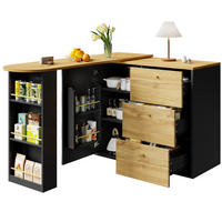 BARTISCH 138-204/39/104 cm in Schwarz mit Stauraum und drehbarer Ausziehfunktion - Schwarz, Holzwerkstoff (39/204/104cm) - BEAOK