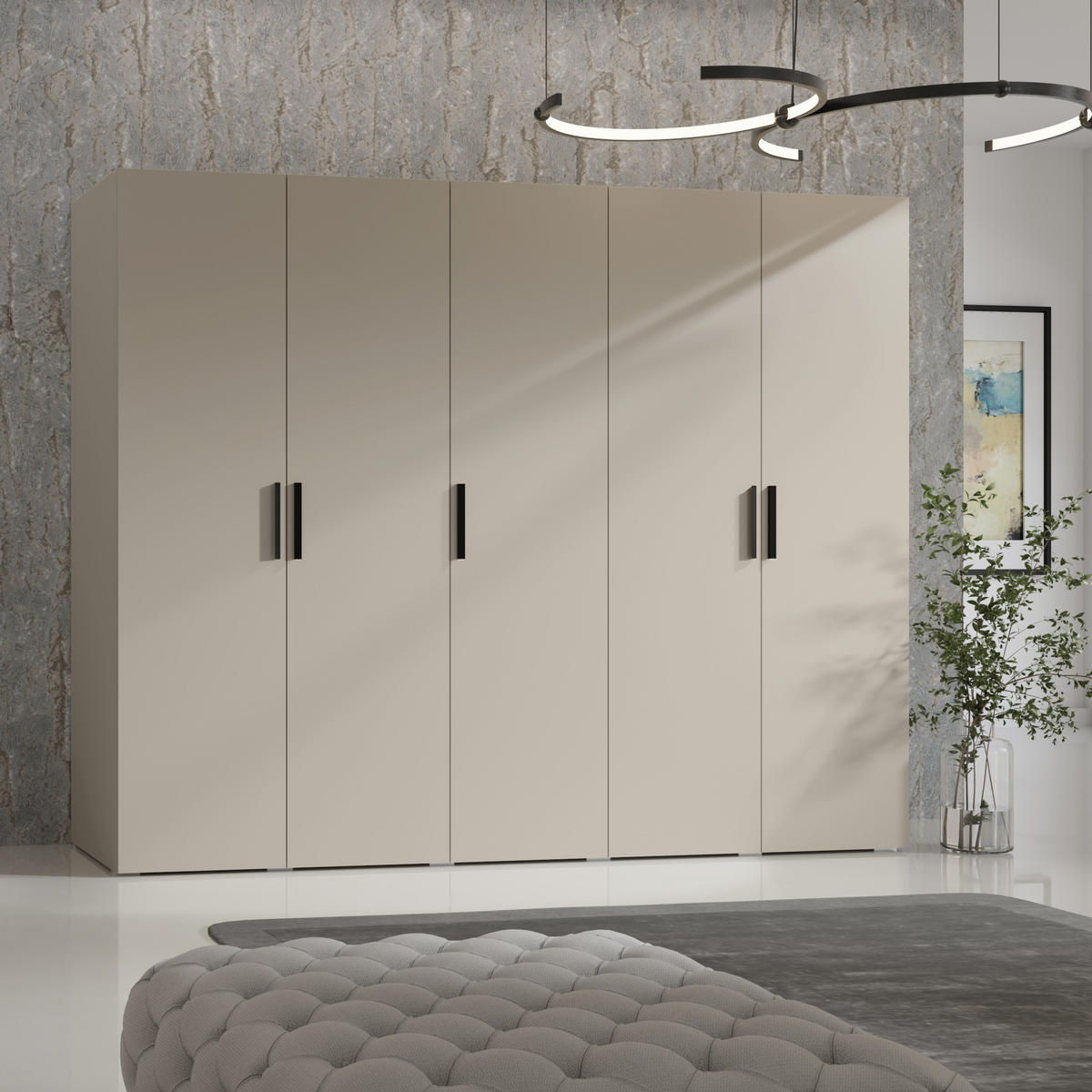 DREHTÜRENSCHRANK Napoli 5D 250 Kaschmir (schwarzer oder goldener Griff) - Kaschmir/Silberfarben, Holzwerkstoff/Kunststoff (250/35/60cm) - mzm24