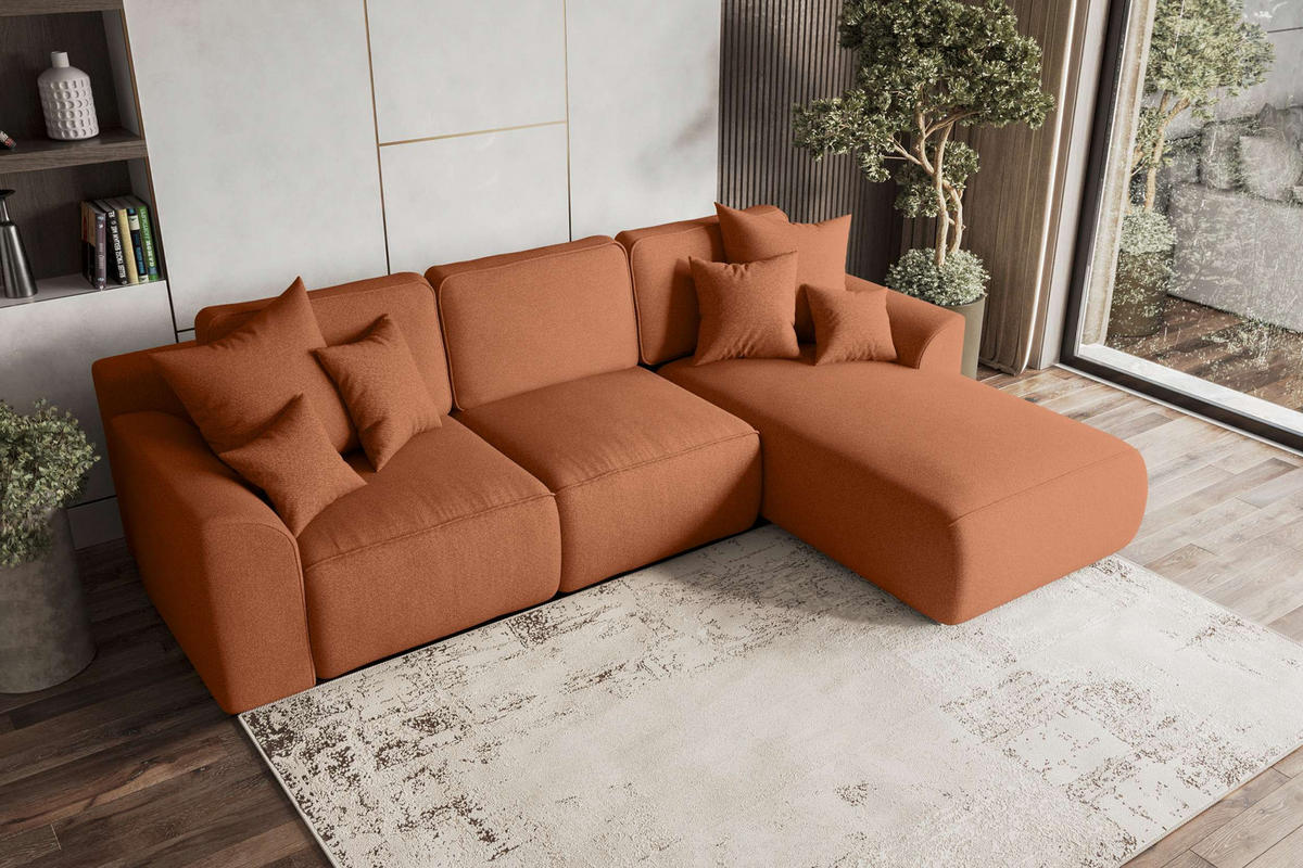 ECKSOFA GUSTO Strukturstoff Rostfarben Rechts inkl. Schlaffunktion - Chromfarben/Rostfarben, Kunststoff/Textil (295/194cm) - 99rooms