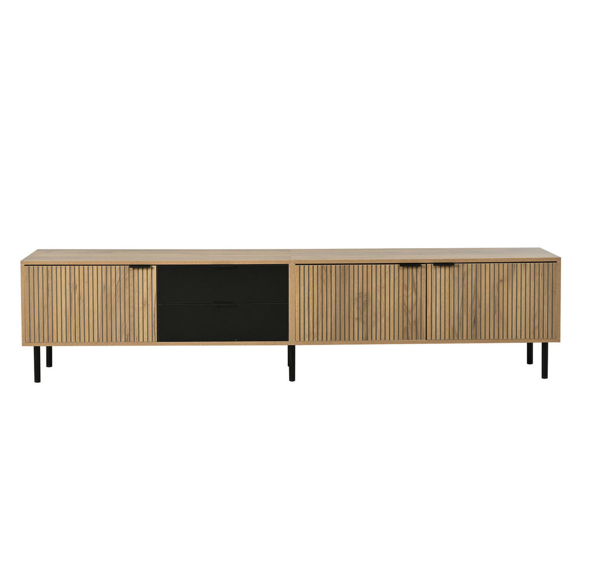 TV-LOWBOARD 208/40/48 cm schwarz/natur aus Spanplatte mit Stauraum - Schwarz, Holzwerkstoff (208/48/40cm) - OKWISH
