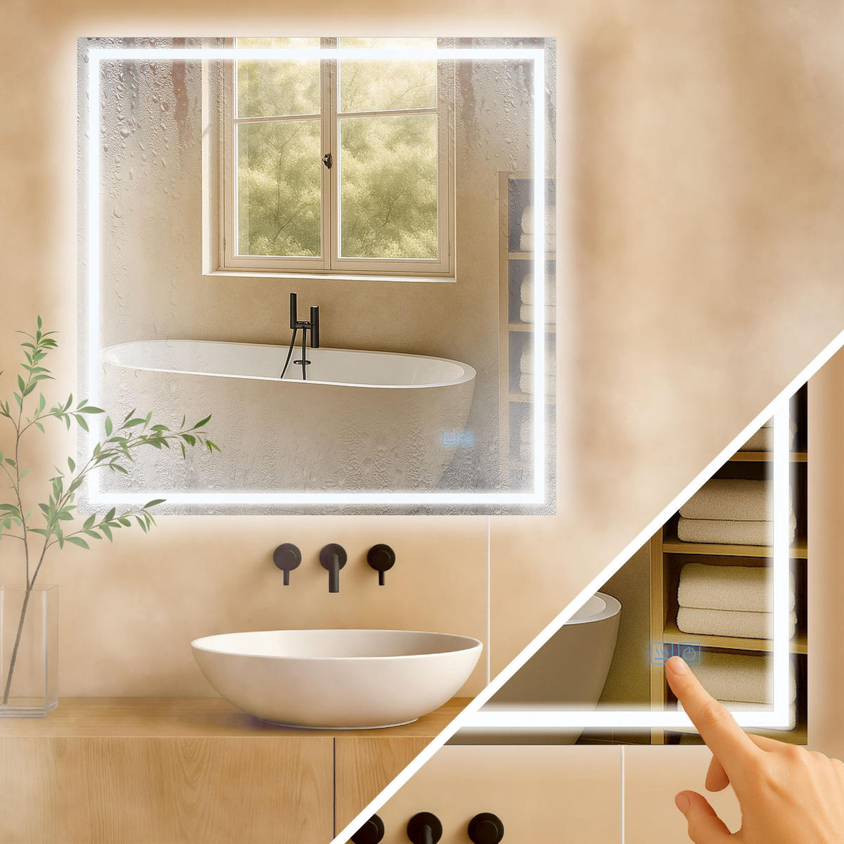 BADSPIEGEL Graz 80x80 ohne Bluetooth 80x3,5x80cm Glas Klarglas Badezimmerspiegel - Klar, Glas (80/80/3.5cm) - DELUKE