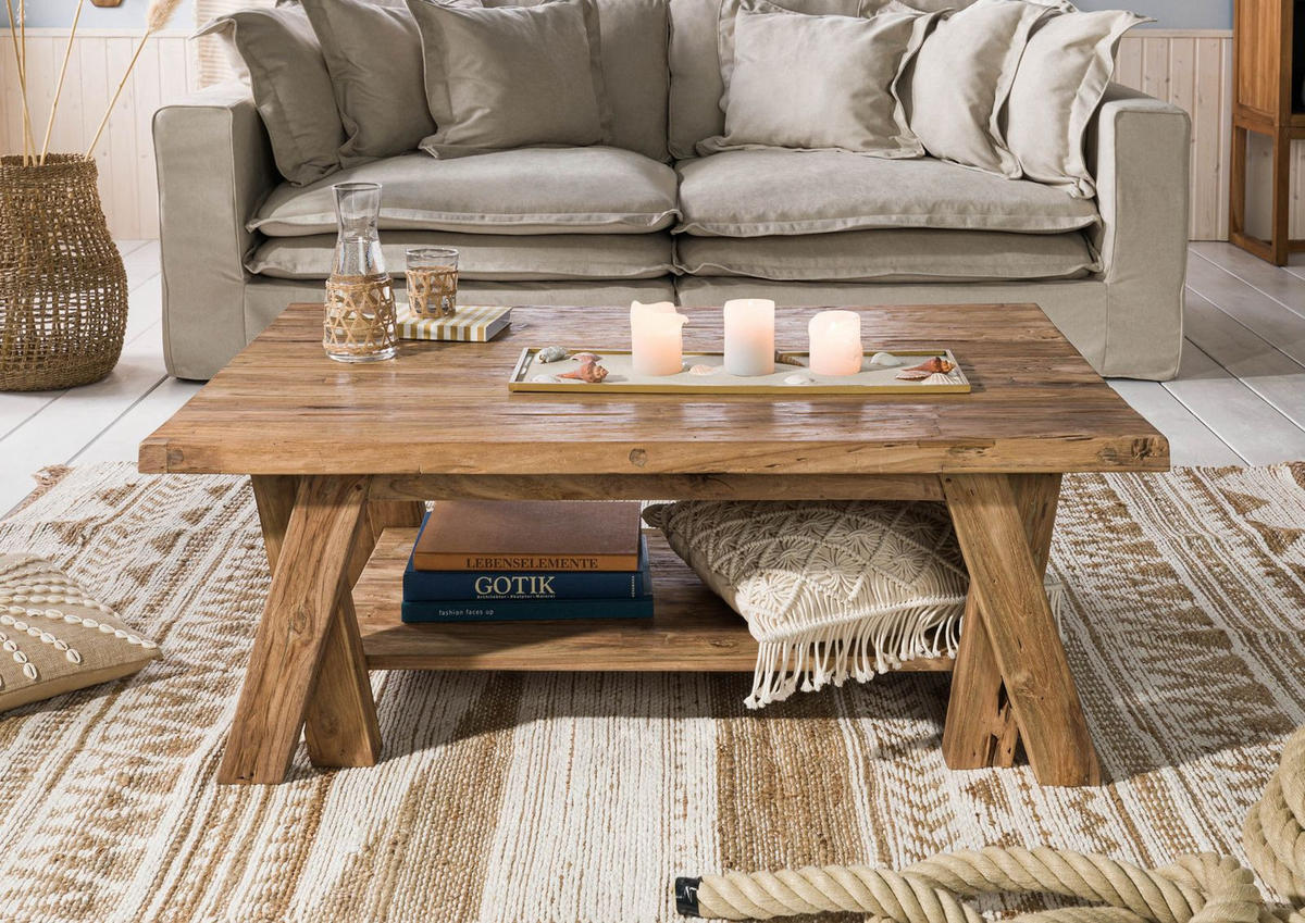 BASSANO Couchtisch #160 120x80x45 rec. Teak natur - Naturfarben, Holz (120/80/45cm) - Massivmoebel24