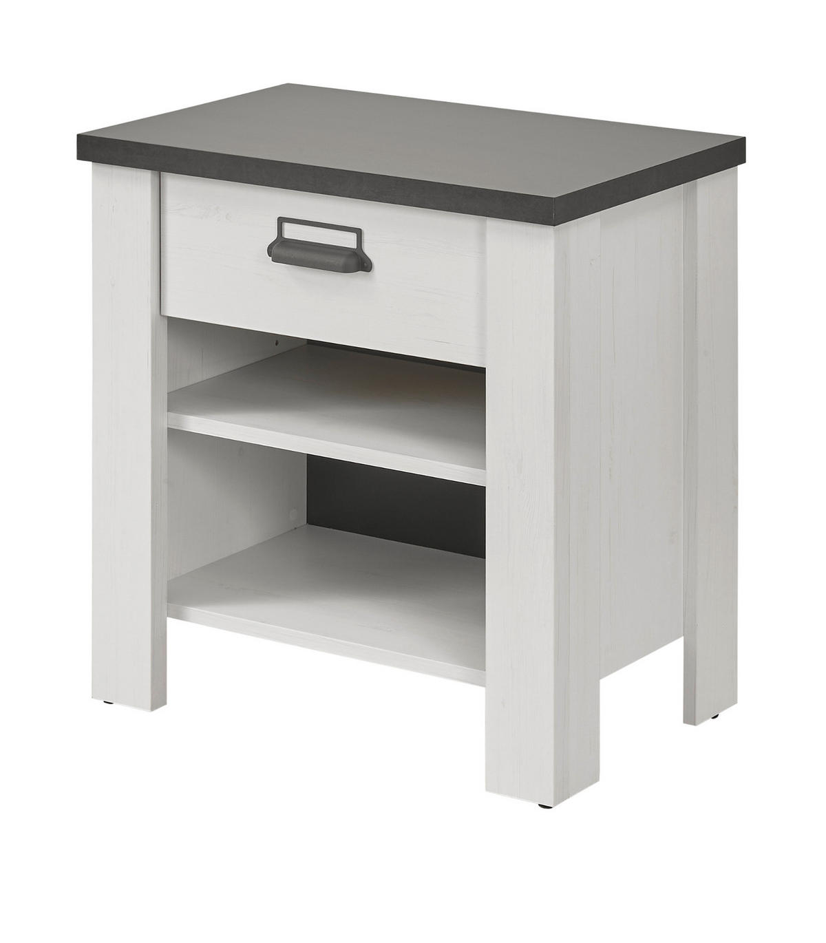 NACHTTISCH weiß Pinie, anthrazit, Landhaus Nachtkommode mit Schubkasten in Komforthöhe - Anthrazit/Weiß, Holzwerkstoff/Metall (60/61/39cm) - Furn.Design