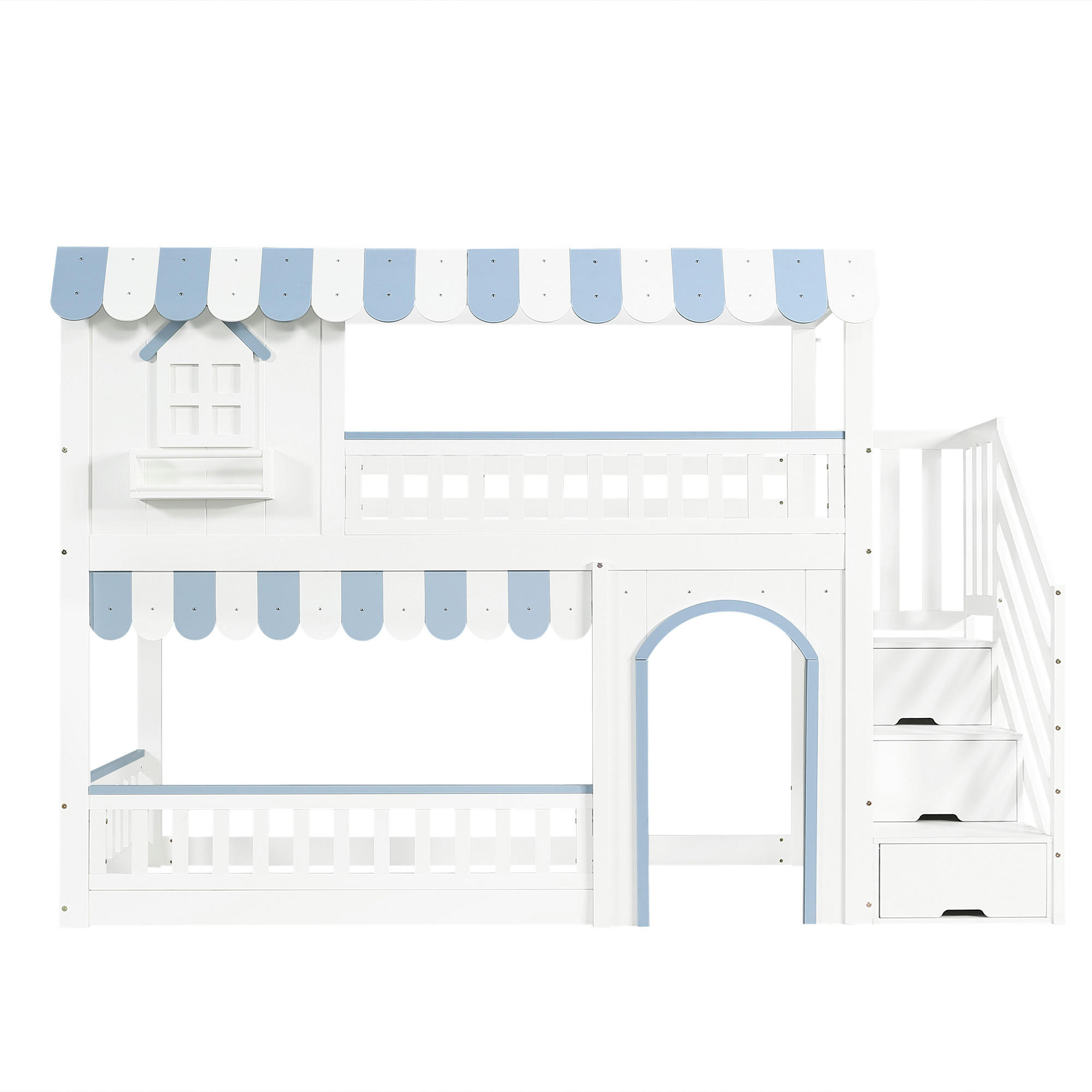 ETAGENBETT 90/200 cm Weiß, Blau - Blau/Weiß, Holz/Holzwerkstoff - Raumix