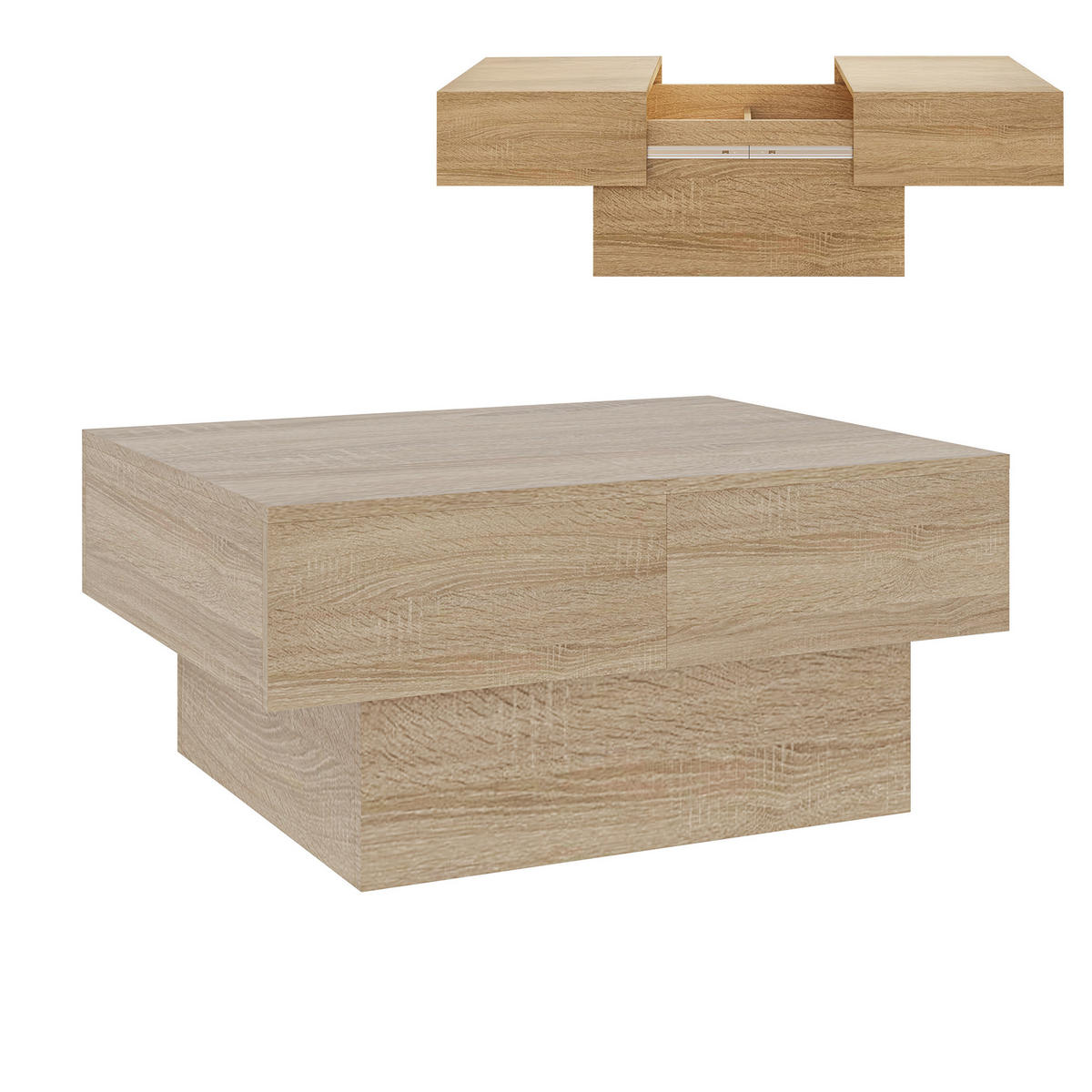 KONFERENČNÍ STOLEK Lens 80/60/36 cm - barva dubu, kompozitní dřevo (60/80/36cm) - [en.casa]