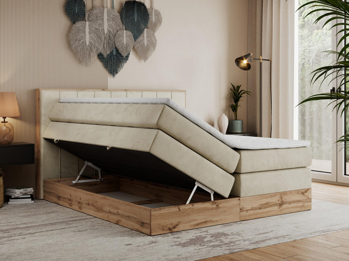 BOXSPRINGBETT BELLISSIMO KING 140/200 Beige Velvet - H4 - Beige, Holz/Textil (140/200cm) - MKS