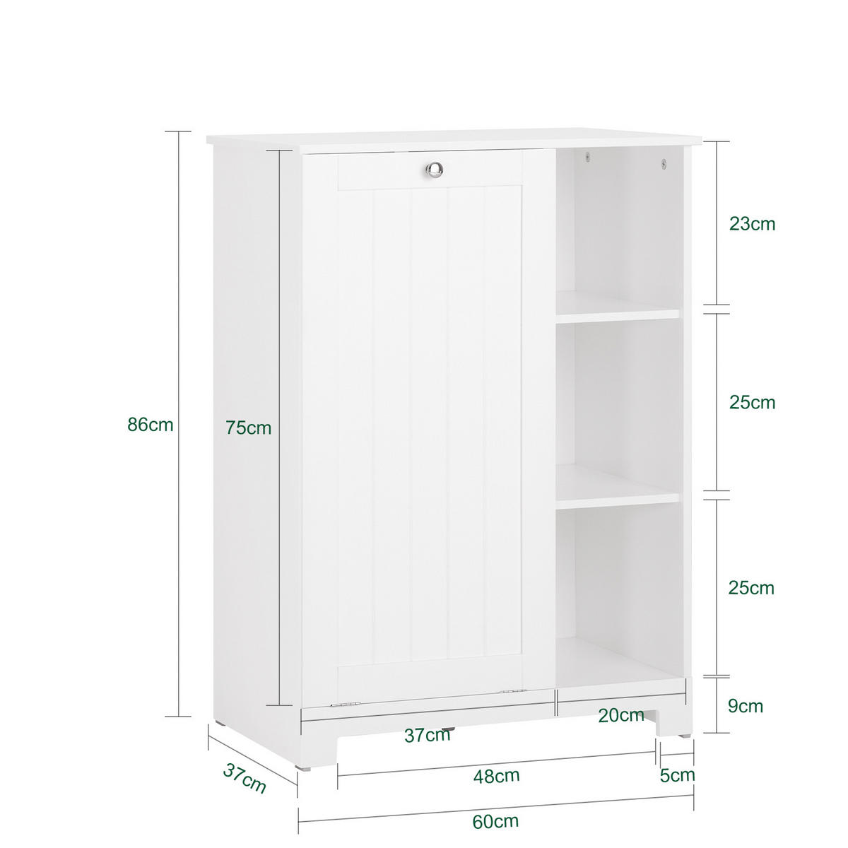WÄSCHESCHRANK mit Wäschesack Weiß - Weiß, Holzwerkstoff (60/86/37cm) - SoBuy