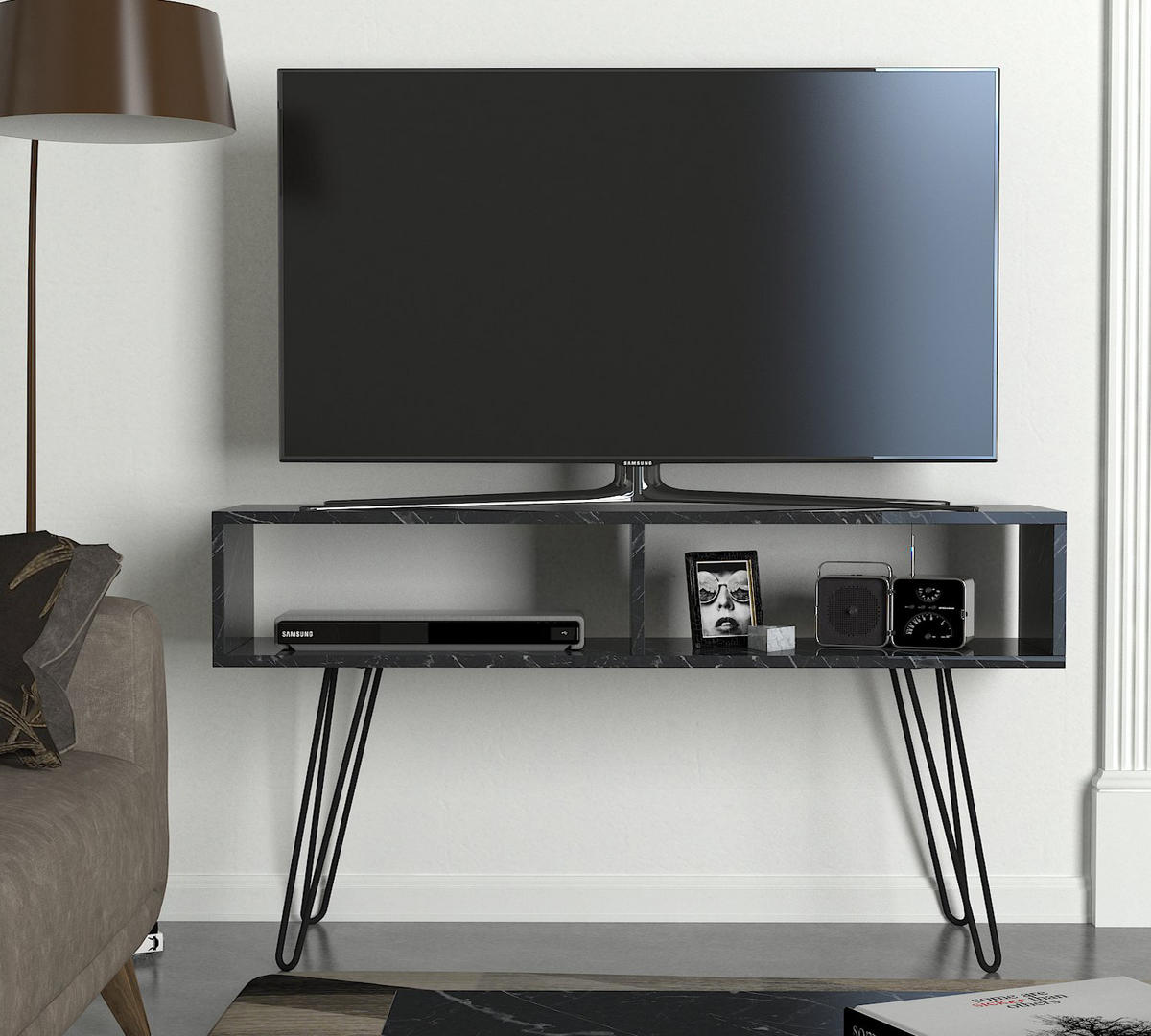 TV-LOWBOARD Alya mit Metallfüße Marmor Optik - Schwarz, Holzwerkstoff/Metall (120/68.5/29.5cm) - moebel17