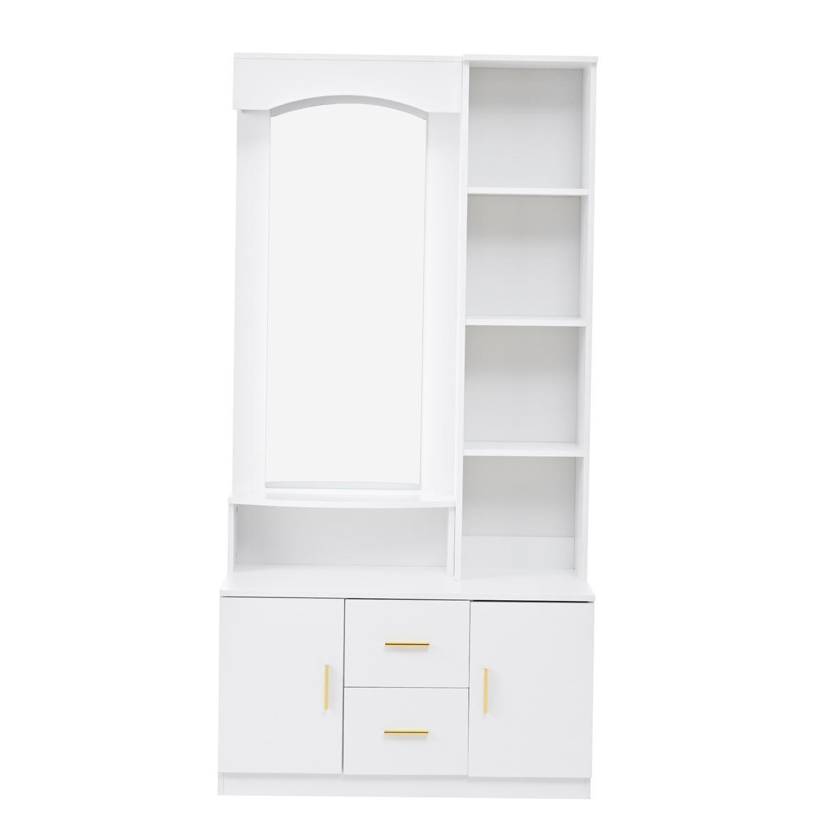 FLURSCHRANK 90/40/180 cm mit Spiegel, 2 Schubladen, 2 Schränken und Regalen aus MDF, Weiß - Weiß, Holzwerkstoff (90/180/40cm) - Redom