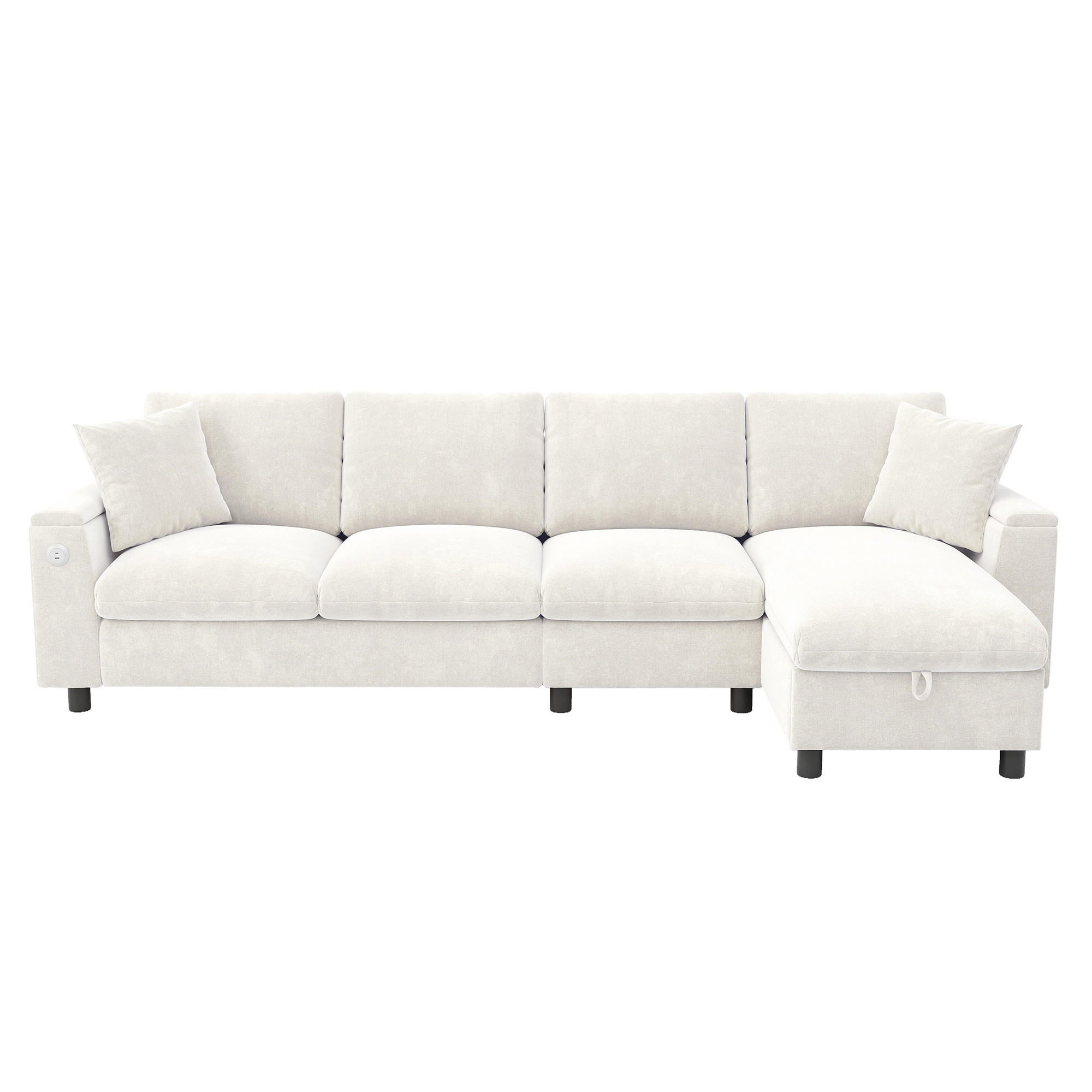 ECKSOFA Chenille Beige mit Schlaffunktion, Stauraum, USB und Type-C - Beige, Holzwerkstoff/Kunststoff (280/137cm) - WISHDOR