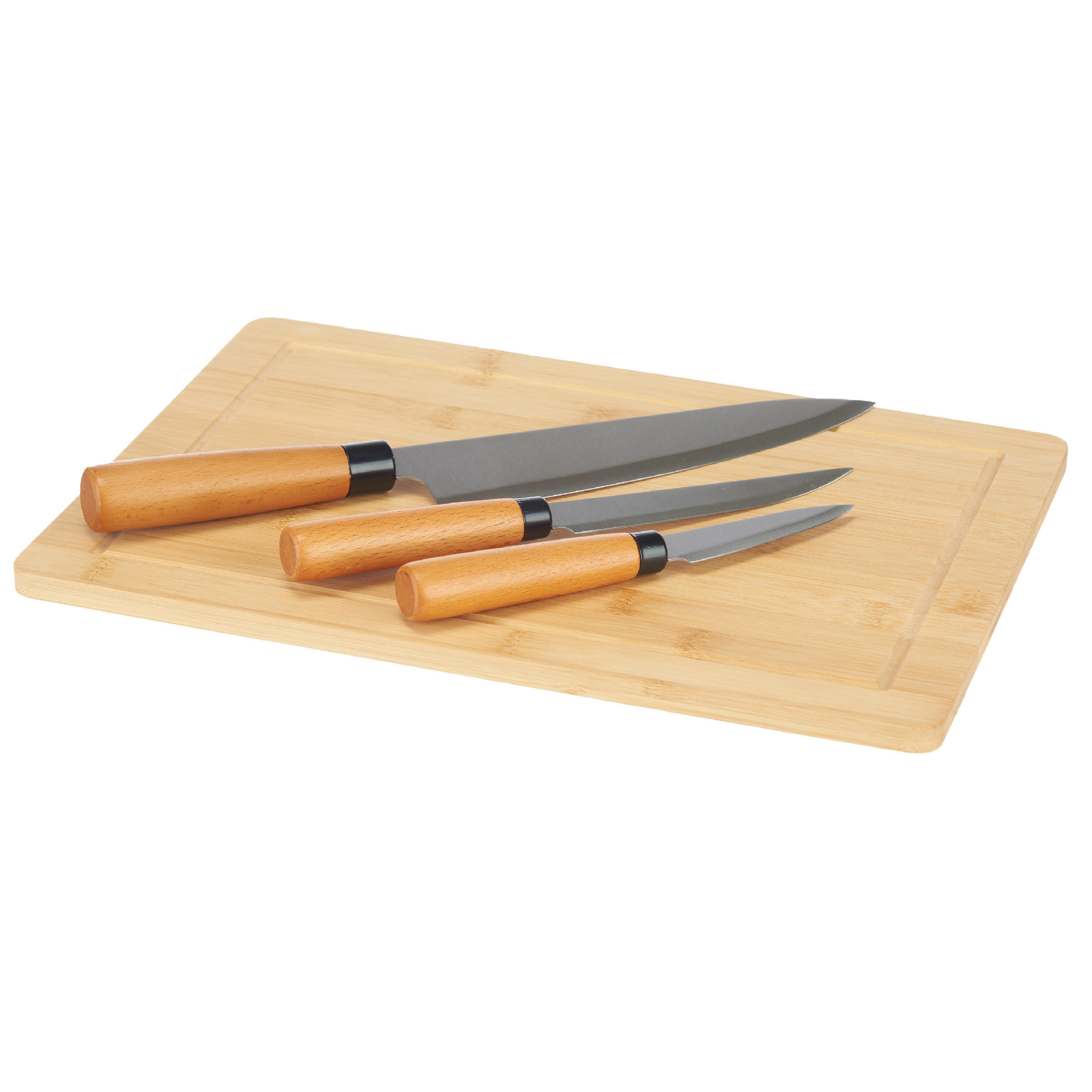 SCHNEIDEBRETT Bambus Orva mit 3 Messern - Beige, Naturmaterialien (25/35cm) - Kinvara