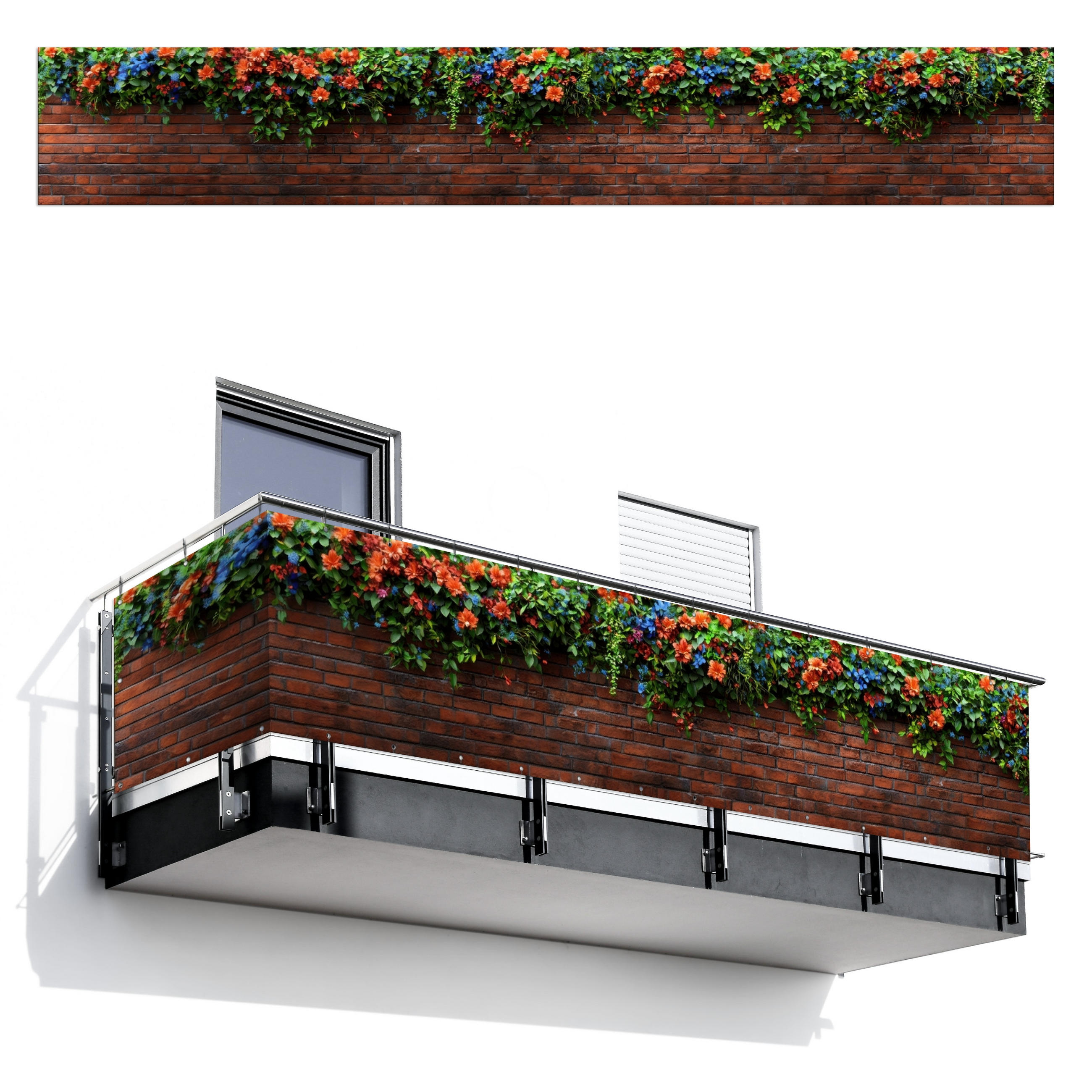BALKON-SICHTSCHUTZ Blumen - Wand - Grün - Orange - Rotbraun, Kunststoff (500/75cm) - MuchoWow