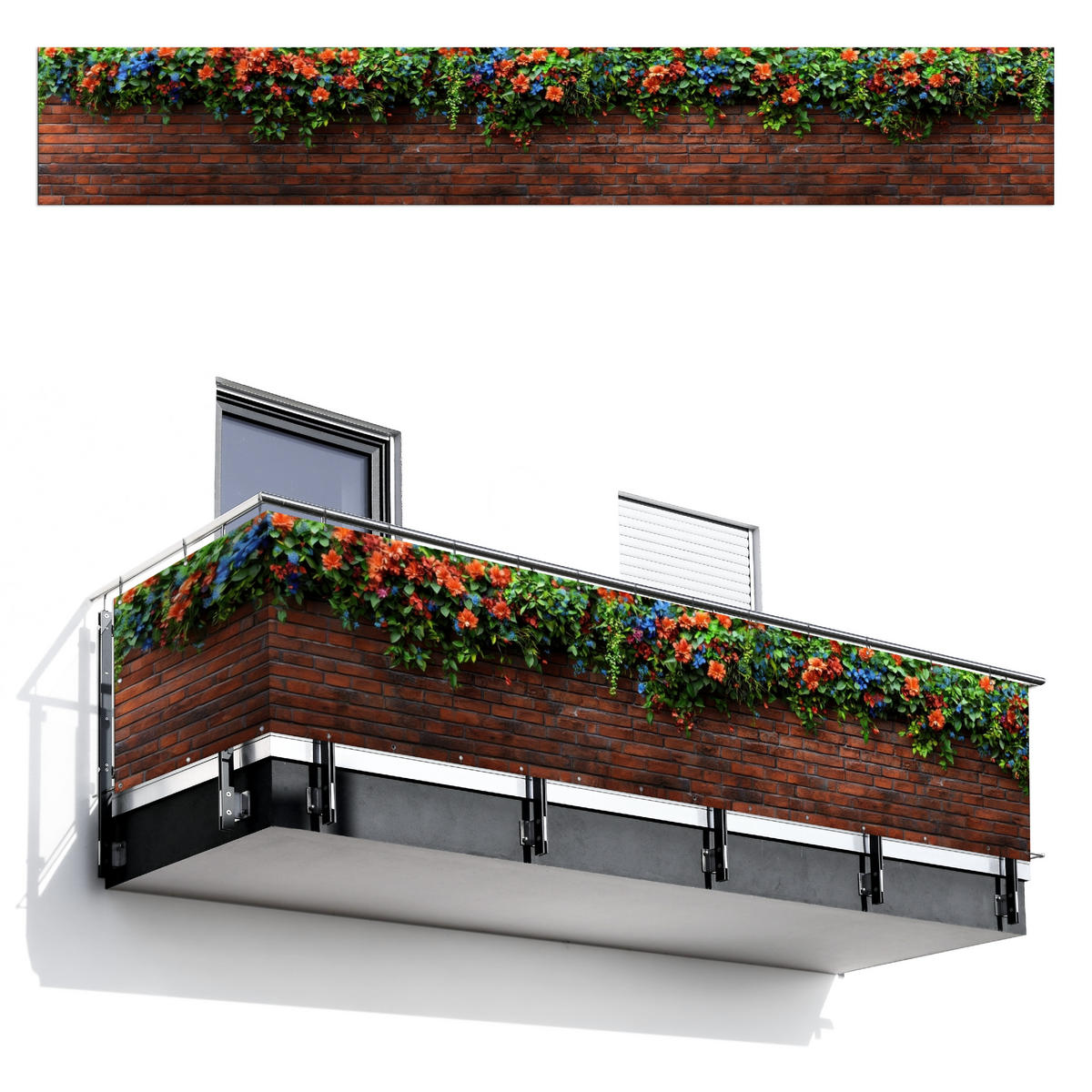 BALKON-SICHTSCHUTZ Blumen - Wand - Grün - Orange - Rotbraun, Kunststoff (500/80cm) - MuchoWow