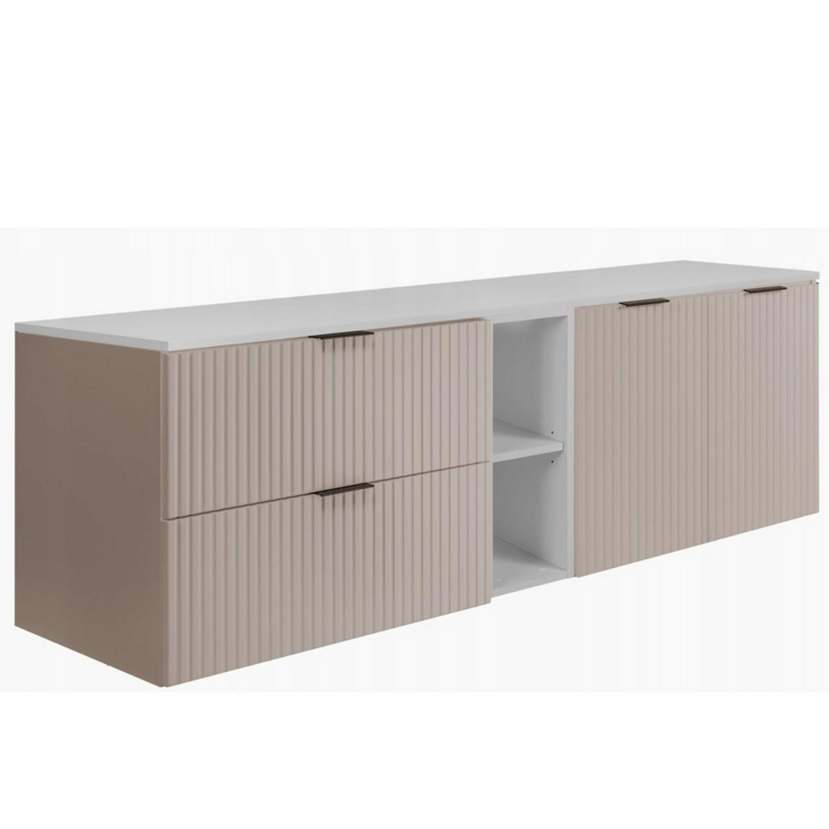 WASCHBECKUNTERSCHRANK FLOW mit Regal + Platte Eiche Craft 160/57/46 cm - Eichefarben, Holzwerkstoff (160/57/46cm) - Rodan
