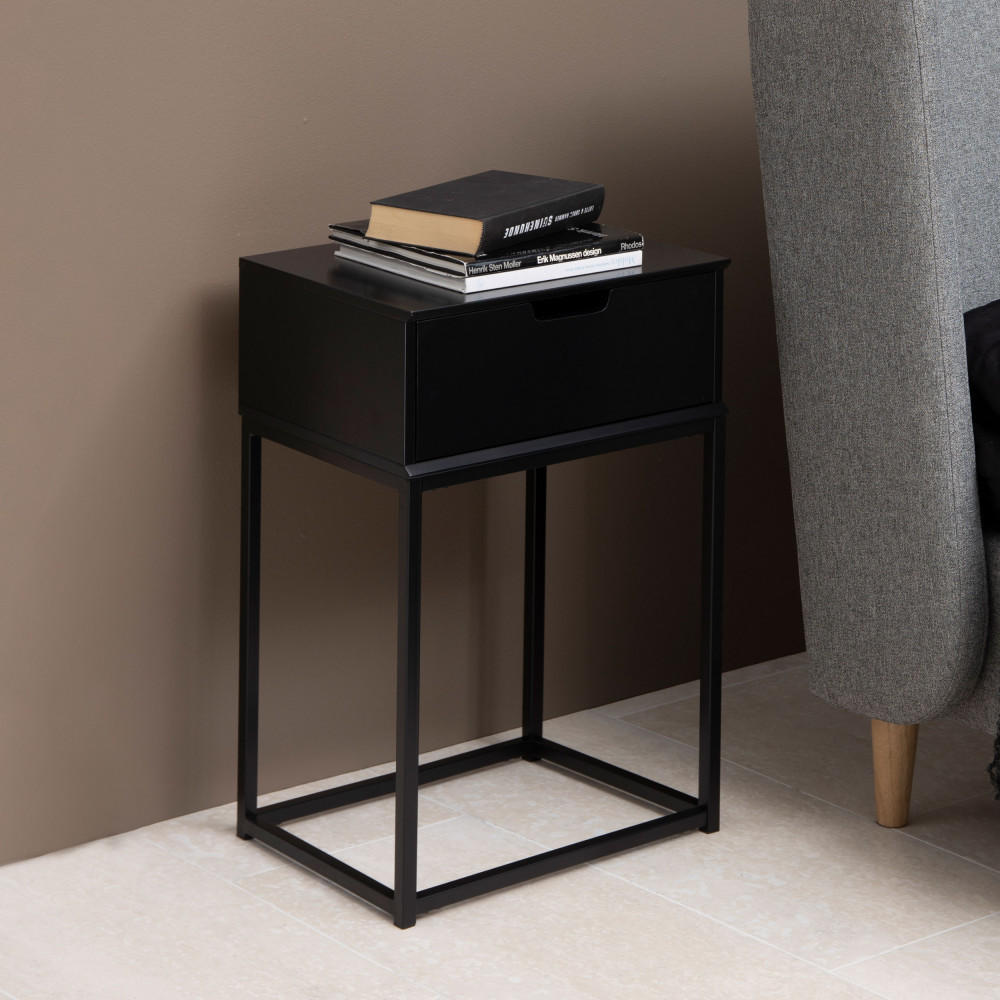 NACHTTISCH mit 1 Schublade aus Holz - ESPEJITO - Schwarz - Schwarz, Holz (40/62/30cm) - Drawer