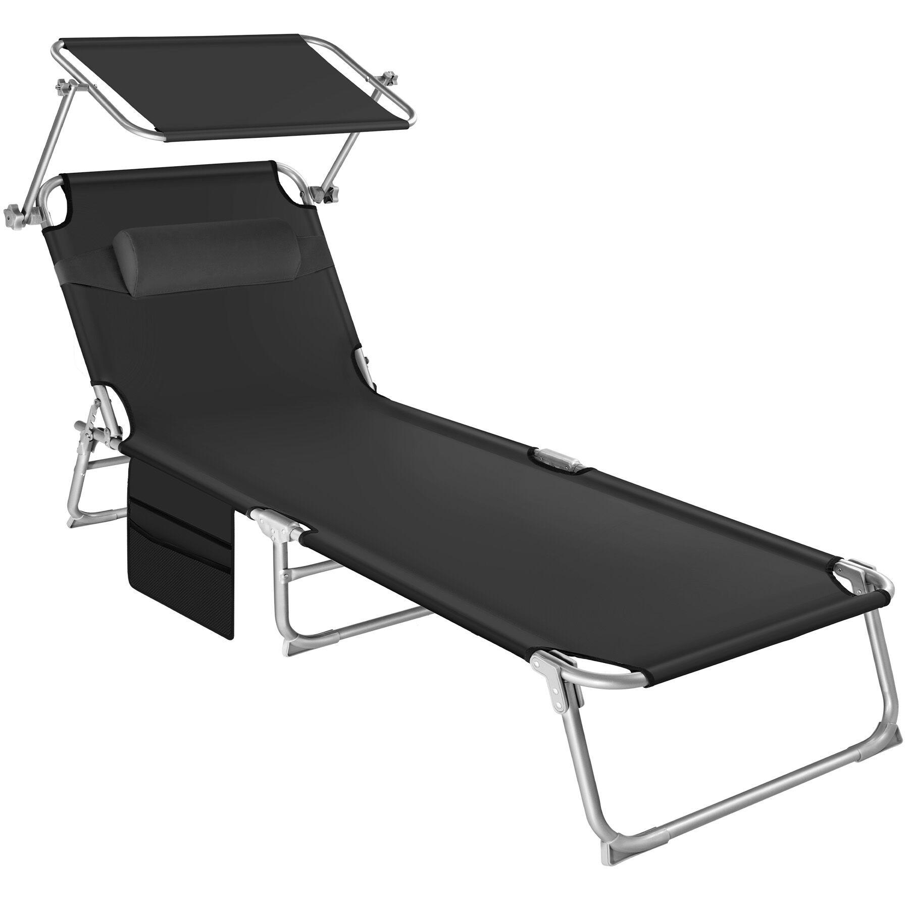 SONNENLIEGE Chloé, 190 x 68 x 111 cm, mit Seitentasche, schwarz - Schwarz, Kunststoff (68/111/161cm) - tectake