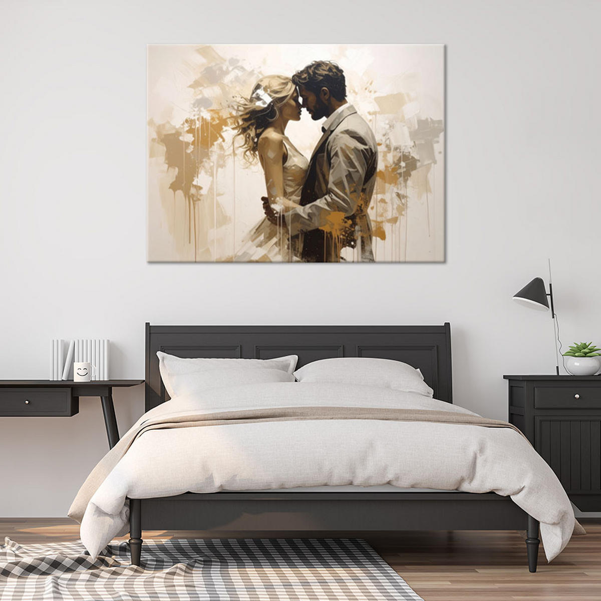 WANDBILD, Romantisches Paar in einer warmen, malerischen Umgebung - Beige, Textil (100/70cm) - Feeby