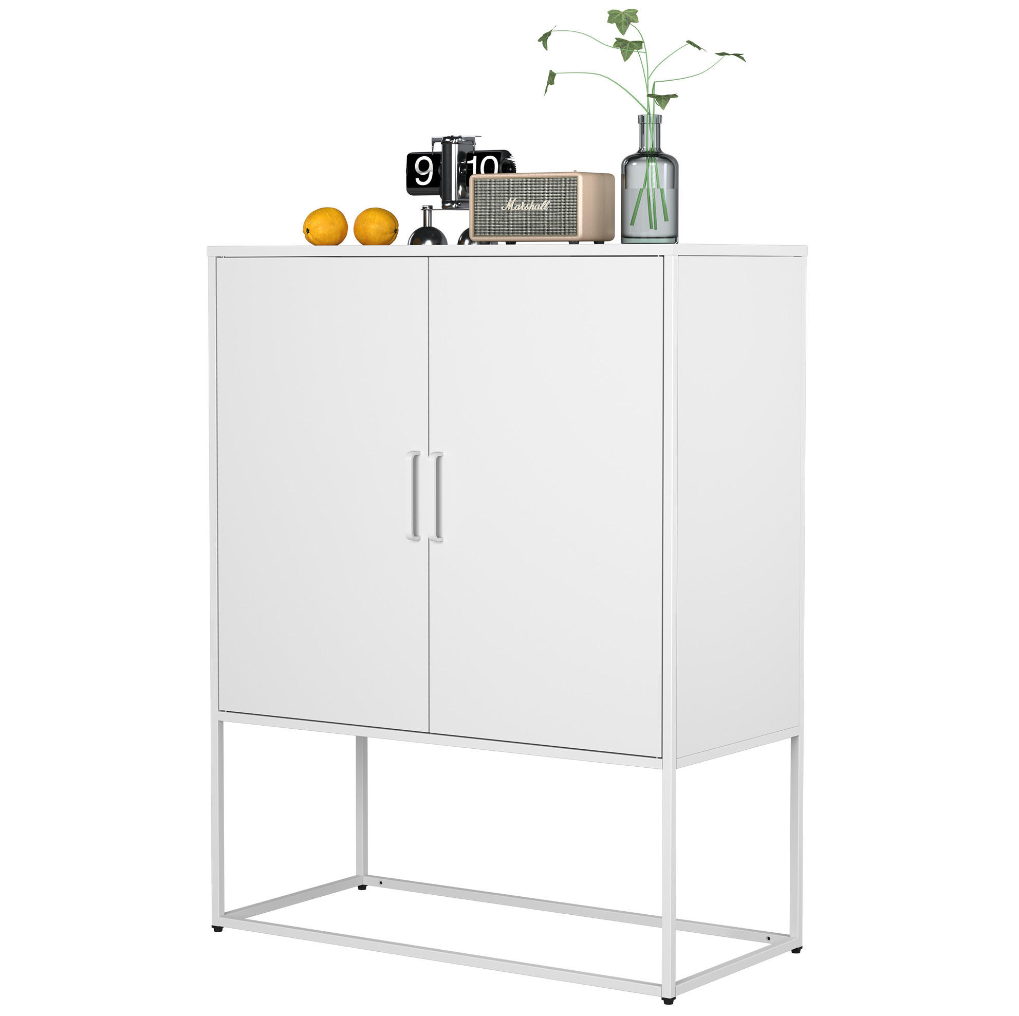 HIGHBOARD 85/40/109 cm in Weiß aus Metall mit 2 Türen & viel Stauraum - Weiß, Metall (85/109/40cm) - BEAOK