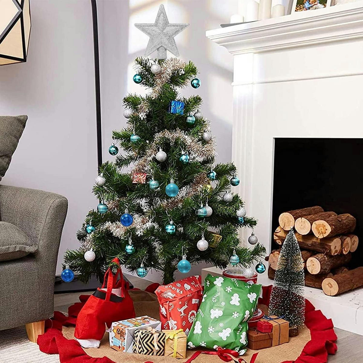 WEIHNACHTSKUGELN 30-teiliges Set Blau & Silber 3 cm - Multicolor, Kunststoff (3/3/3cm)