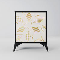 SIDEBOARD SPOTTED DAZE, Schwarz, 57,5x42x70,5 cm, Schwarze Metall-Sternfüße - Multicolor/Schwarz, Holzwerkstoff/Metall (57.5/70.5/42cm) - SpaceRebels