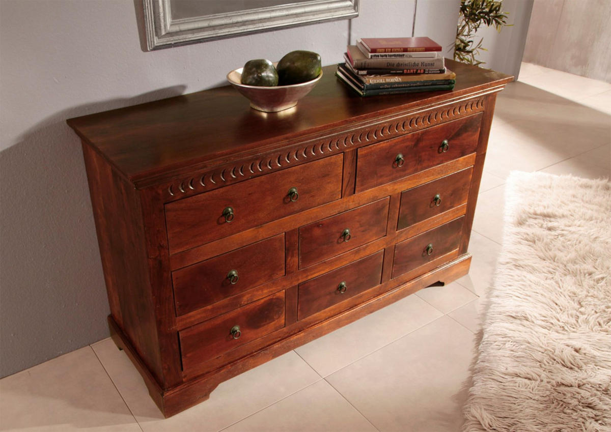 KOMMODE Akazie 145x49x85 nougat lackiert OXFORD #524 - Dunkelbraun, Holz (145/85/49cm) - Massivmoebel24