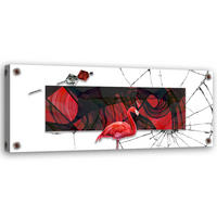 WANDBILD roter flamingo auf glashintergrund - Rot, Textil (90/30cm) - Feeby