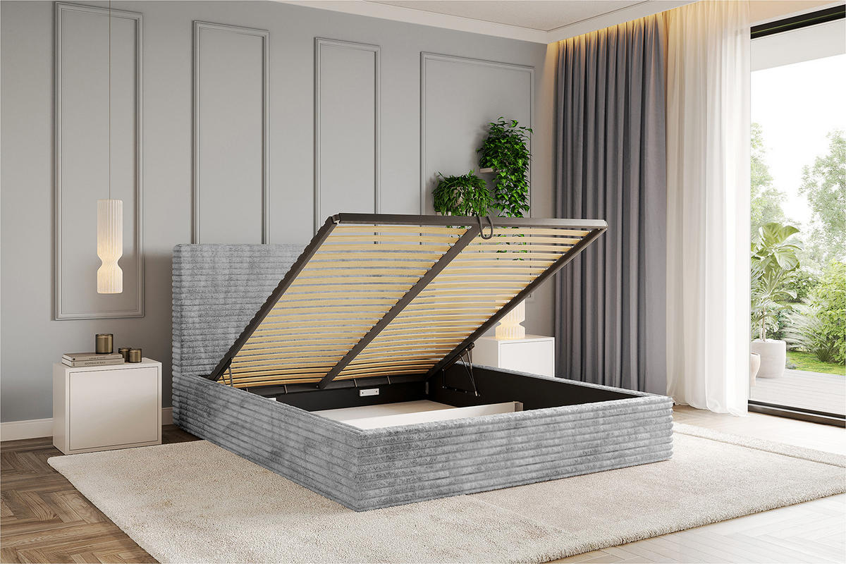 POLSTERBETT mit Bettkasten und Lattenrost, Bett mit Matratze H3/H4 - ALOVA - Hellgrau, Holzwerkstoff/Textil (120/200cm) - ALTDECOR