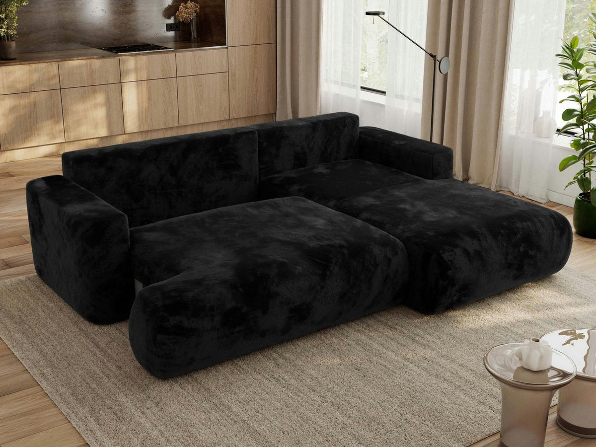 ECKSOFA OVO L Schwarz Plüsch - Rechts Seite - Schwarz, Kunststoff/Textil (195/271cm) - MKS