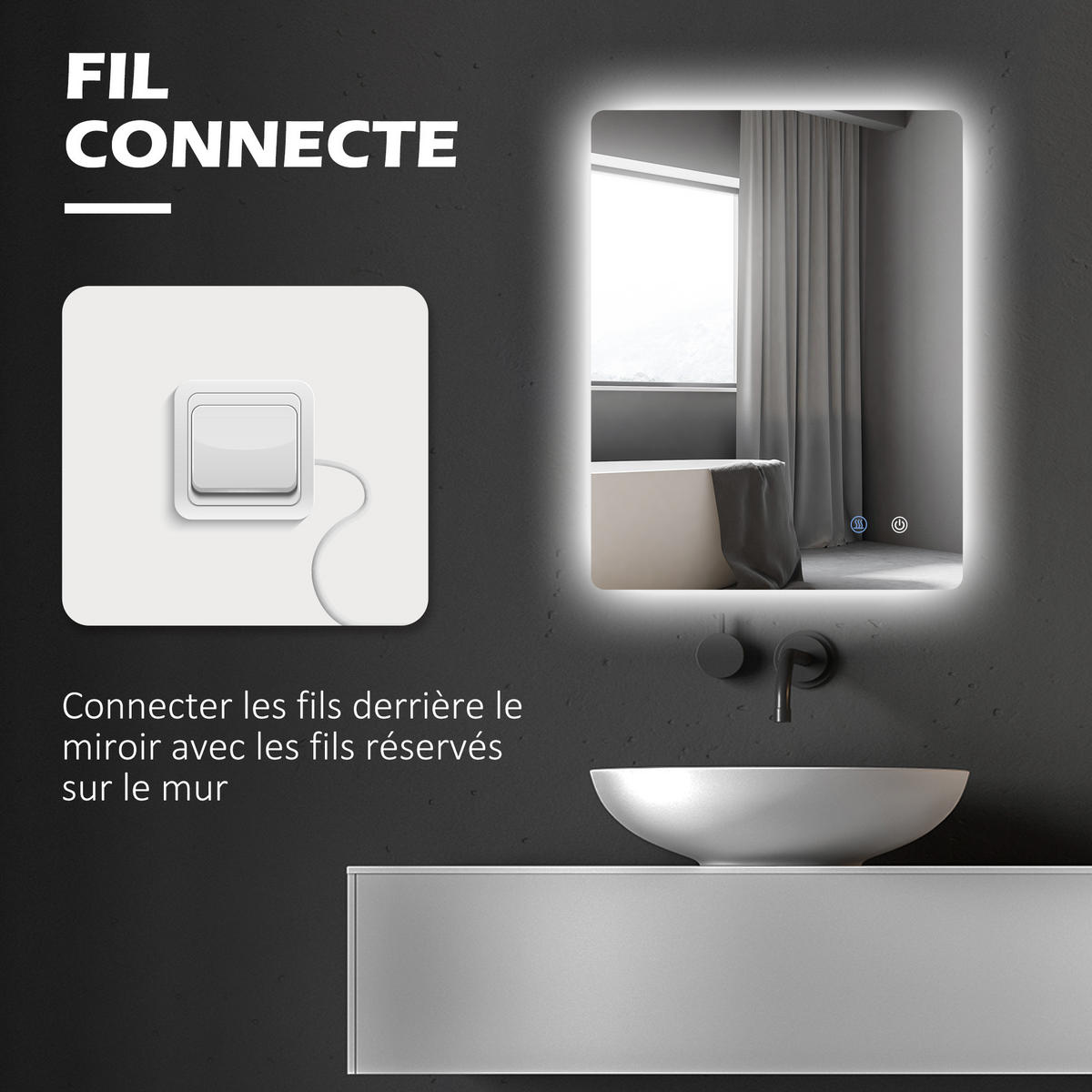 BADEZIMMERSPIEGEL DE-15130 80/60 cm mit 3 LED-Farben und dimmbar Weiß - Transparent, Glas (60/3/90cm) - ComfortXL