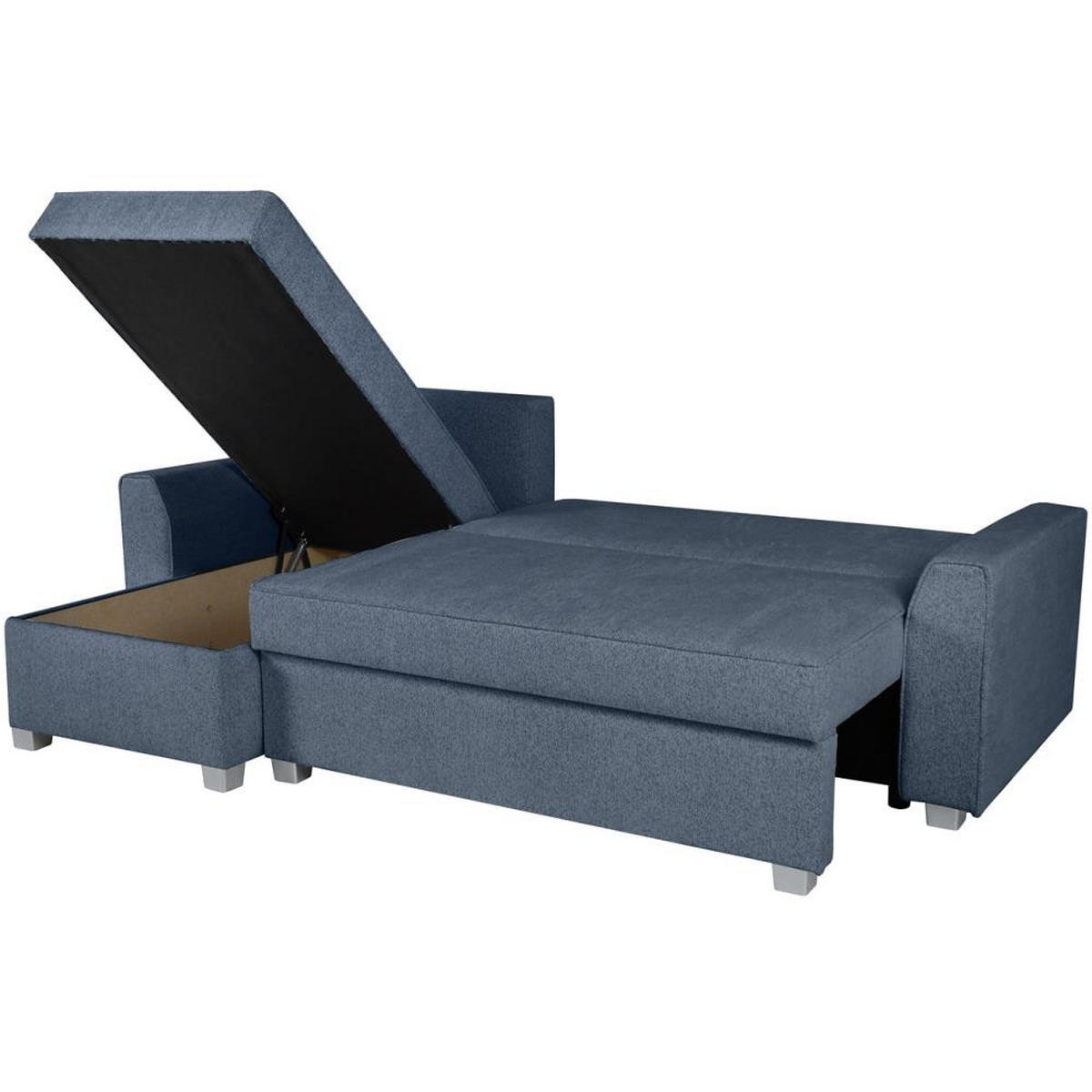 ECKSCHLAFSOFA Teramo dunkelblau - Schwarz/Dunkelblau, Kunststoff/Textil (235/150cm) - Beautysofa