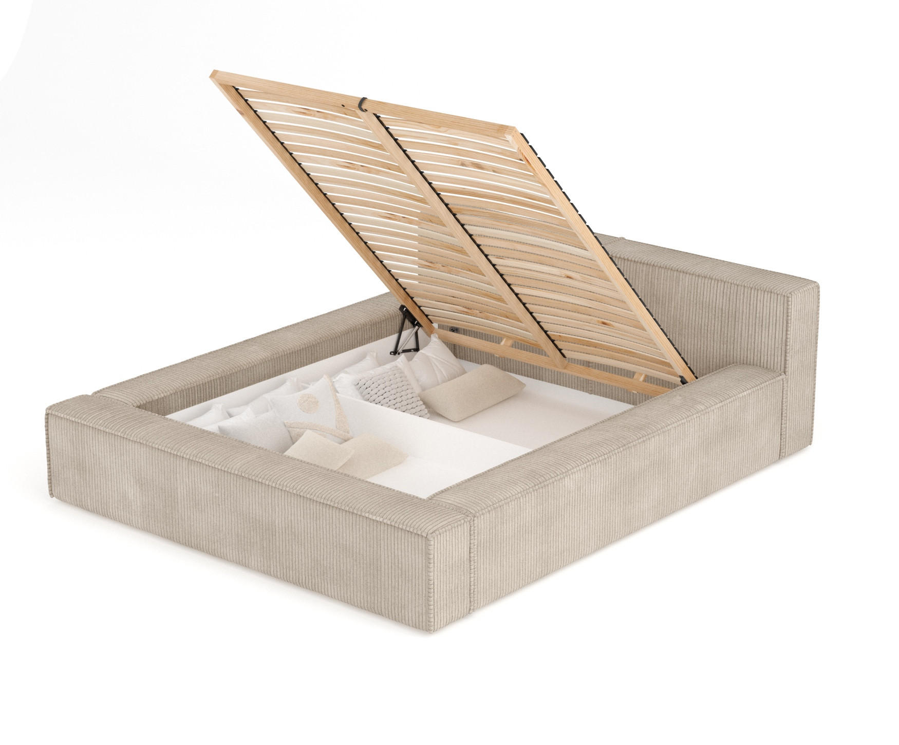 POLSTERBETT Voliera Beige 160/200 cm im Samtstoff - Birkefarben/Beige, Holz/Holzwerkstoff (160/200cm) - Maison de Reve
