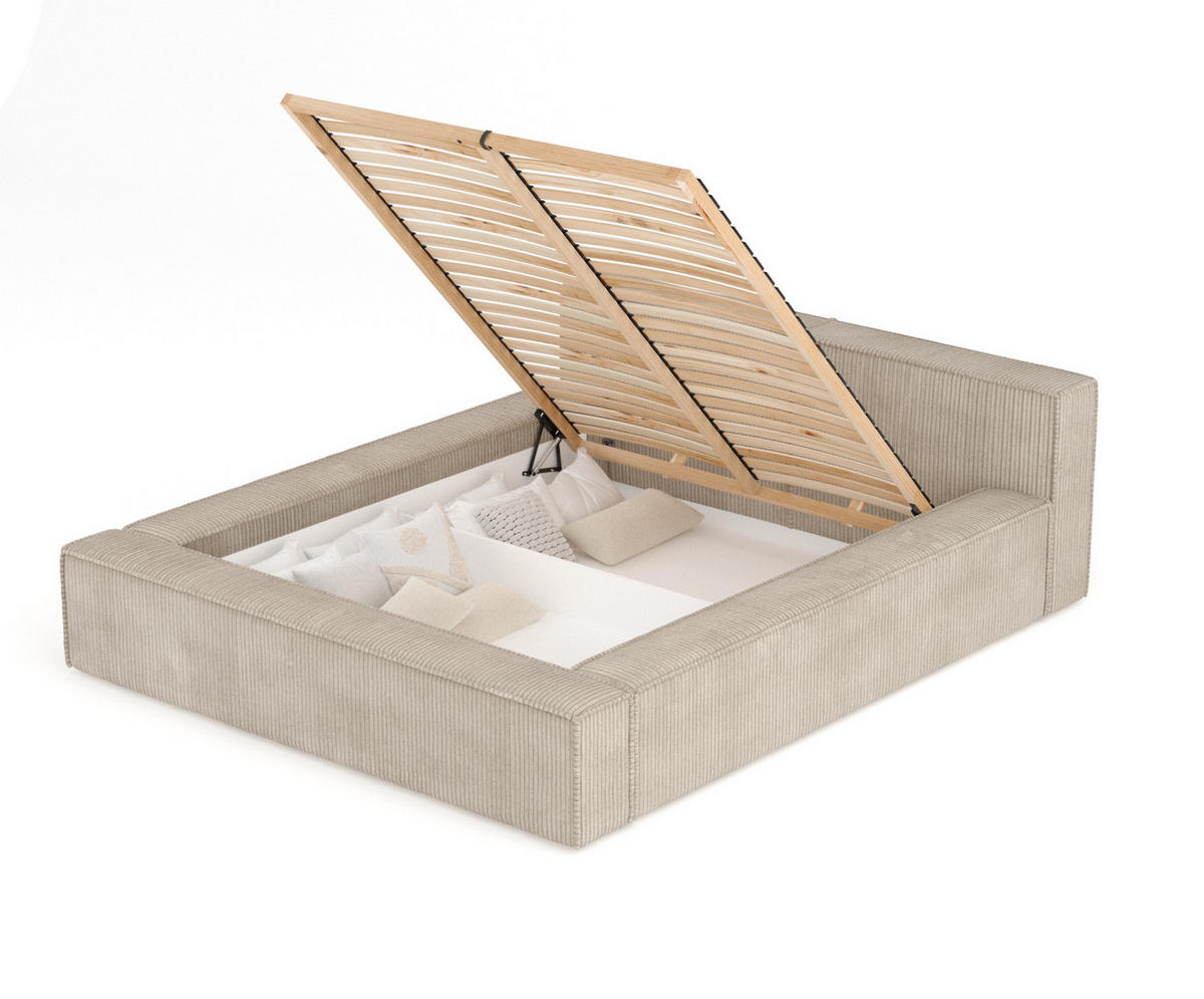 POLSTERBETT Voliera Beige 160/200 cm im Samtstoff - Birkefarben/Beige, Holz/Holzwerkstoff (160/200cm) - Maison de Reve